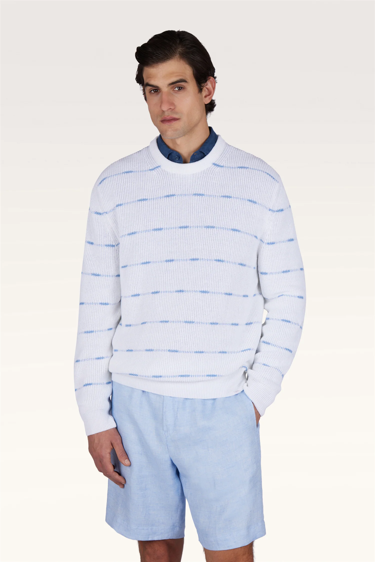 Crew-Neck Sweater Linen/Cotton Urukai With Striped Pattern - Image 2
