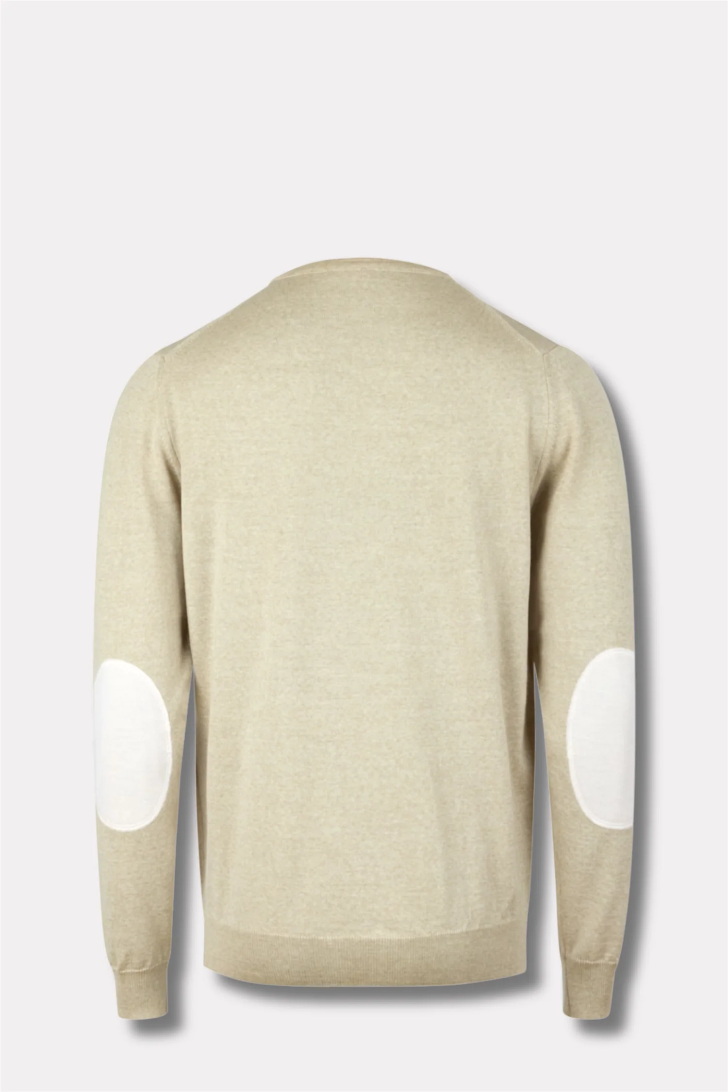Merino Wool Crew Neck Elbow Patch Light Beige Pattern - Image 2