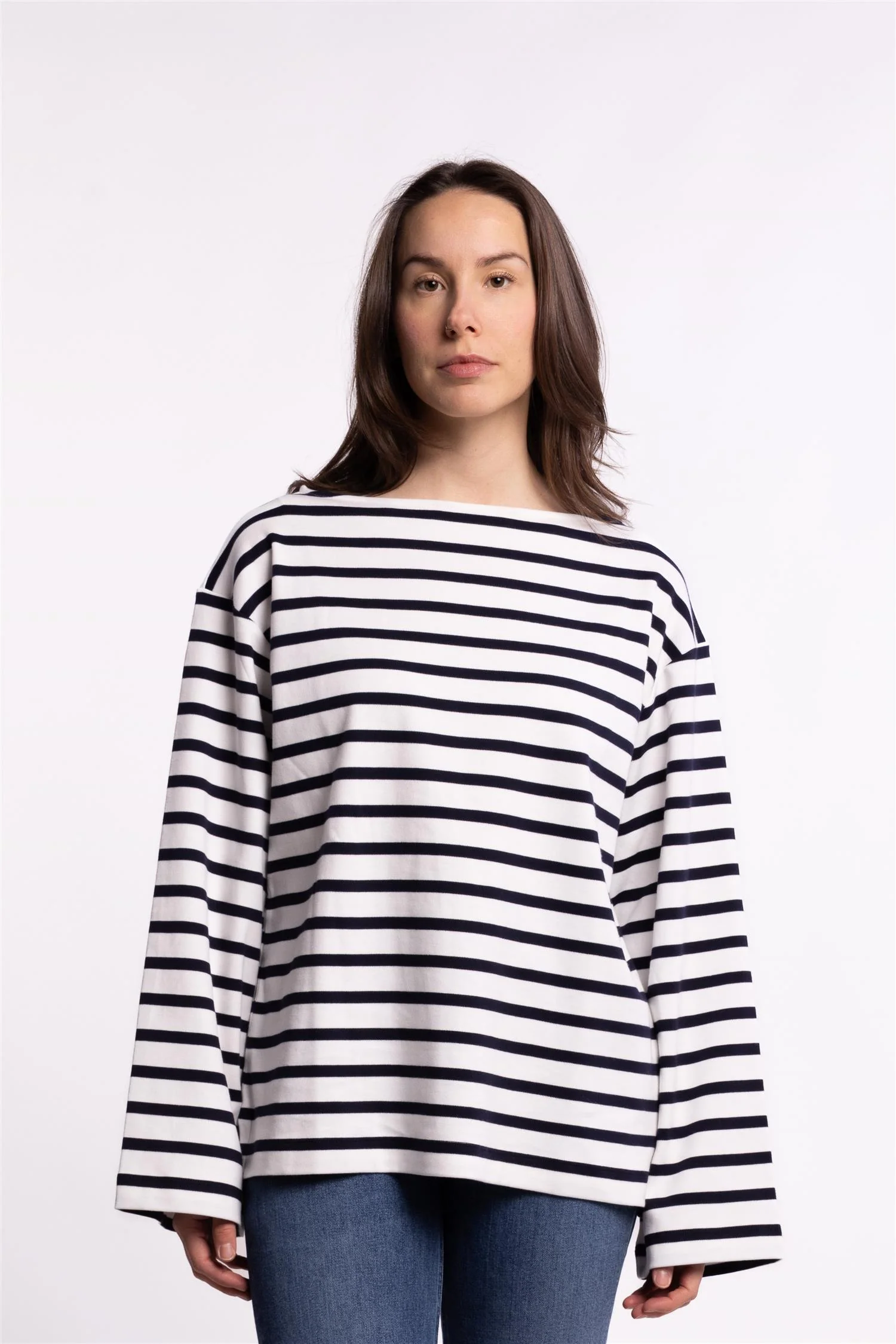 Cotton Mariner Top- White/Navy - Image 5