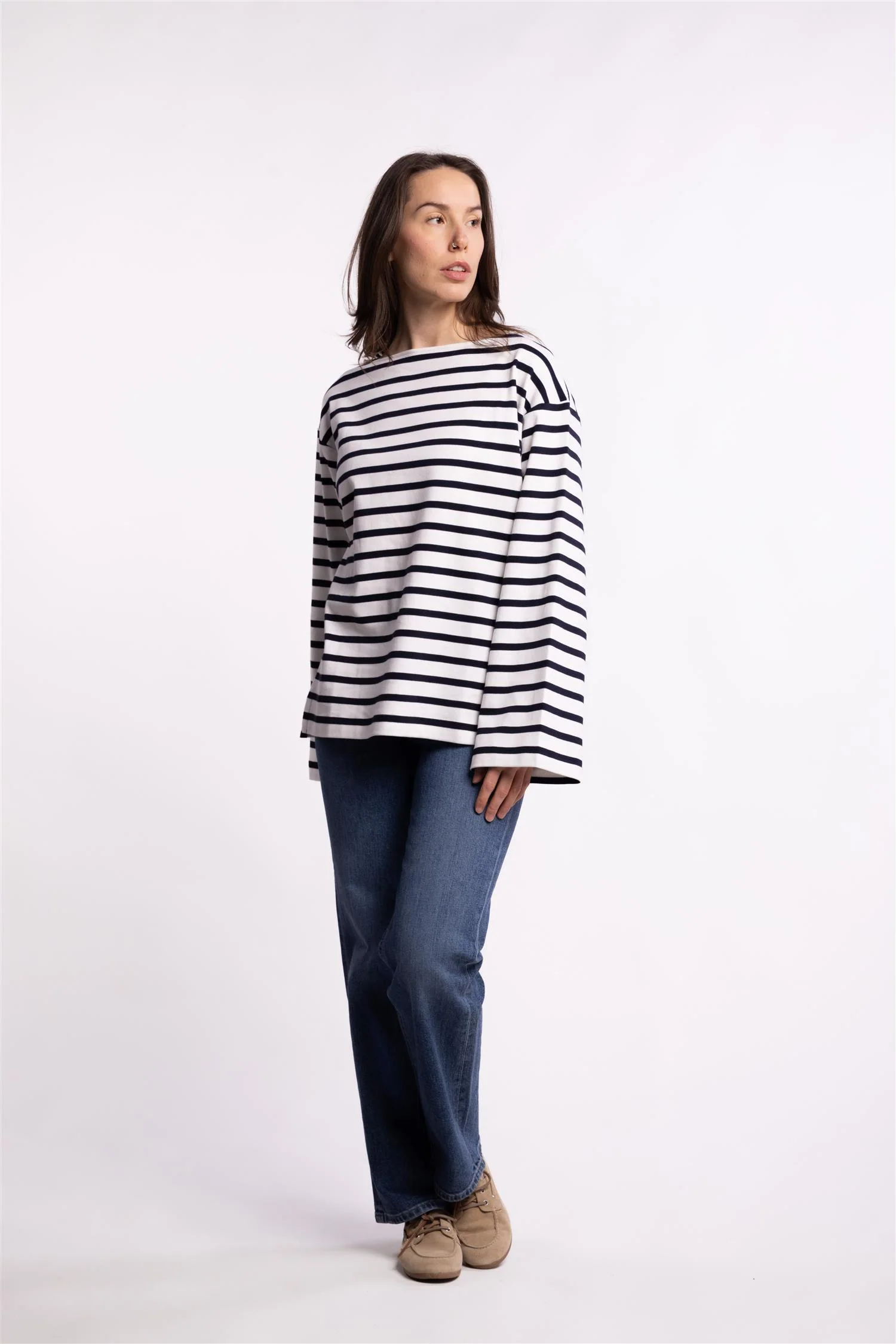 Cotton Mariner Top- White/Navy - Image 9
