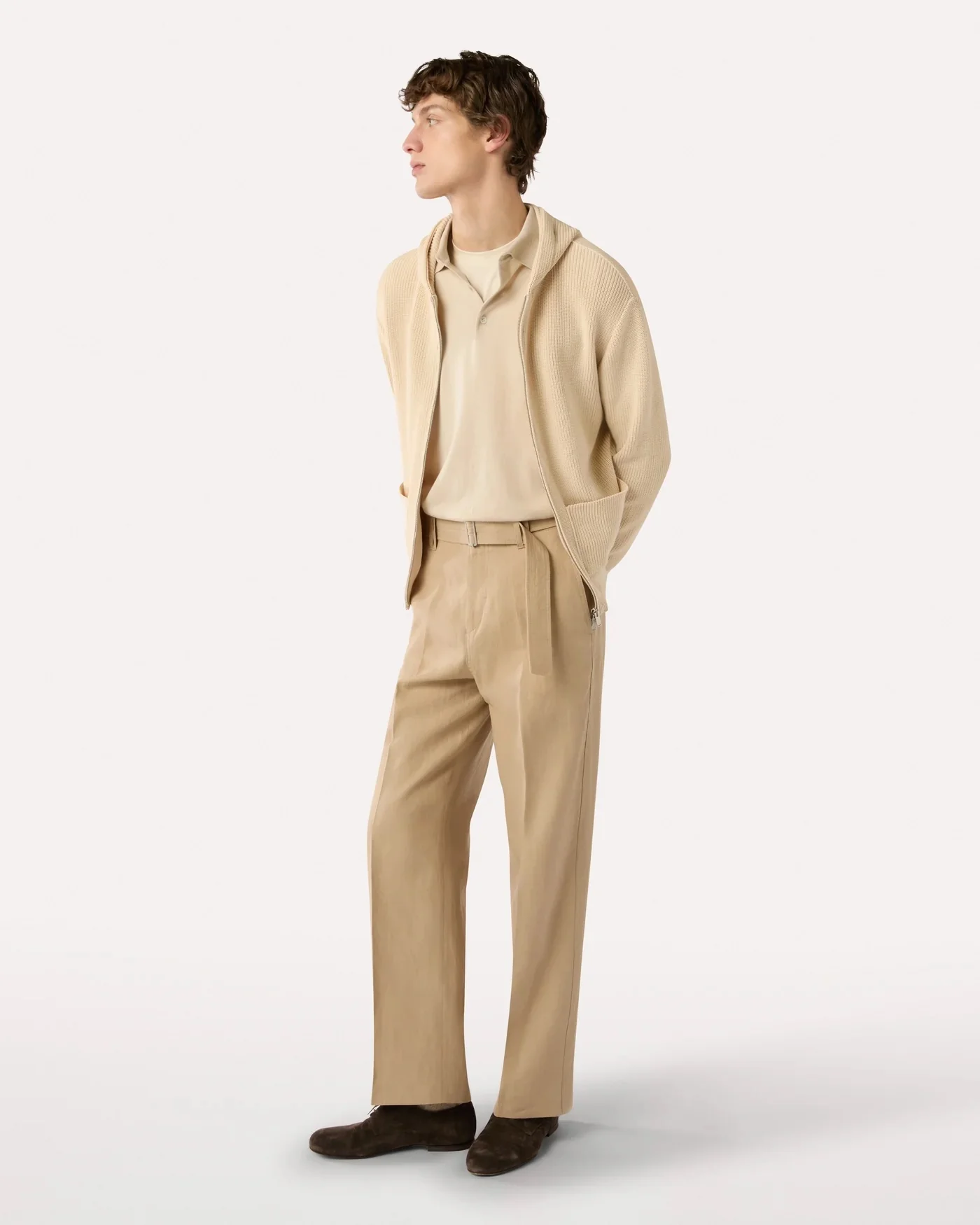 Knitted Cotton Polo Shirt Cream - Image 2