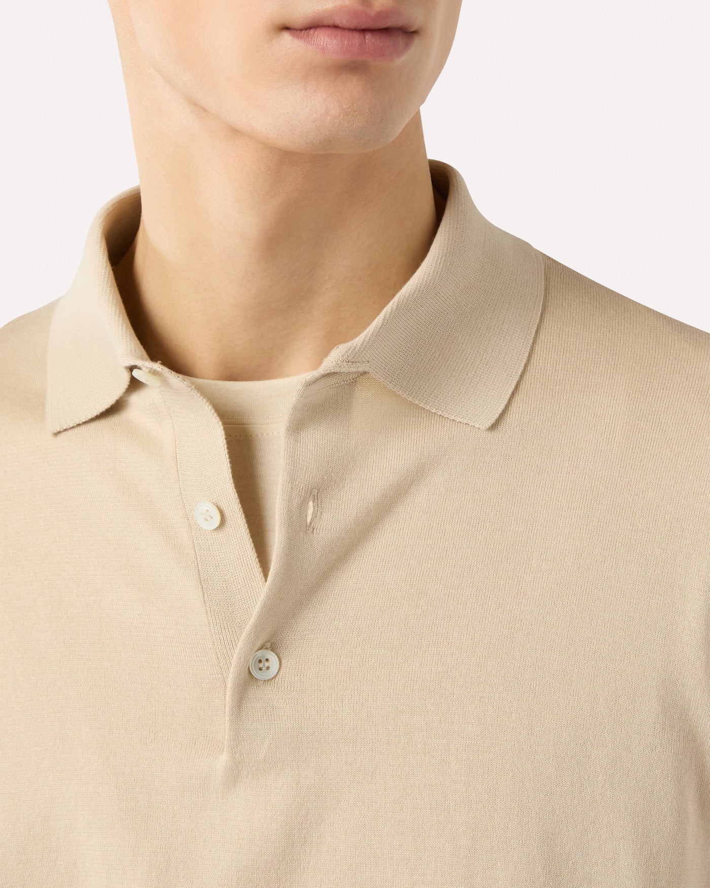 Knitted Cotton Polo Shirt Cream - Image 3
