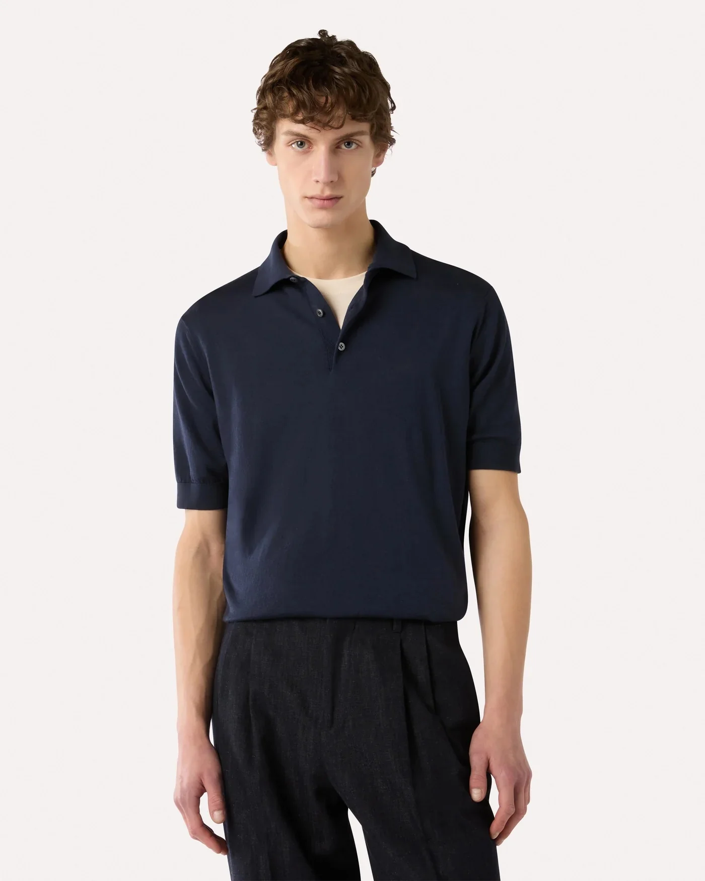 Knitted Cotton Polo Shirt Blue - Image 4