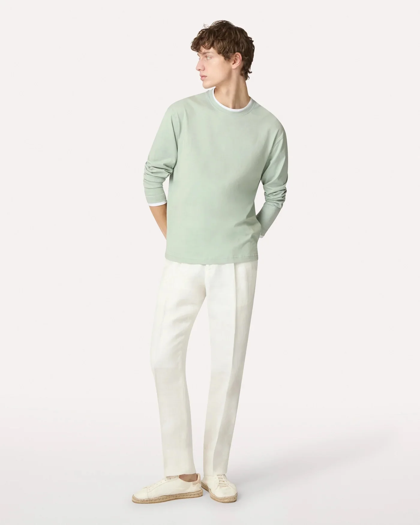 Linen Flat-front Trousers Cream - Image 2
