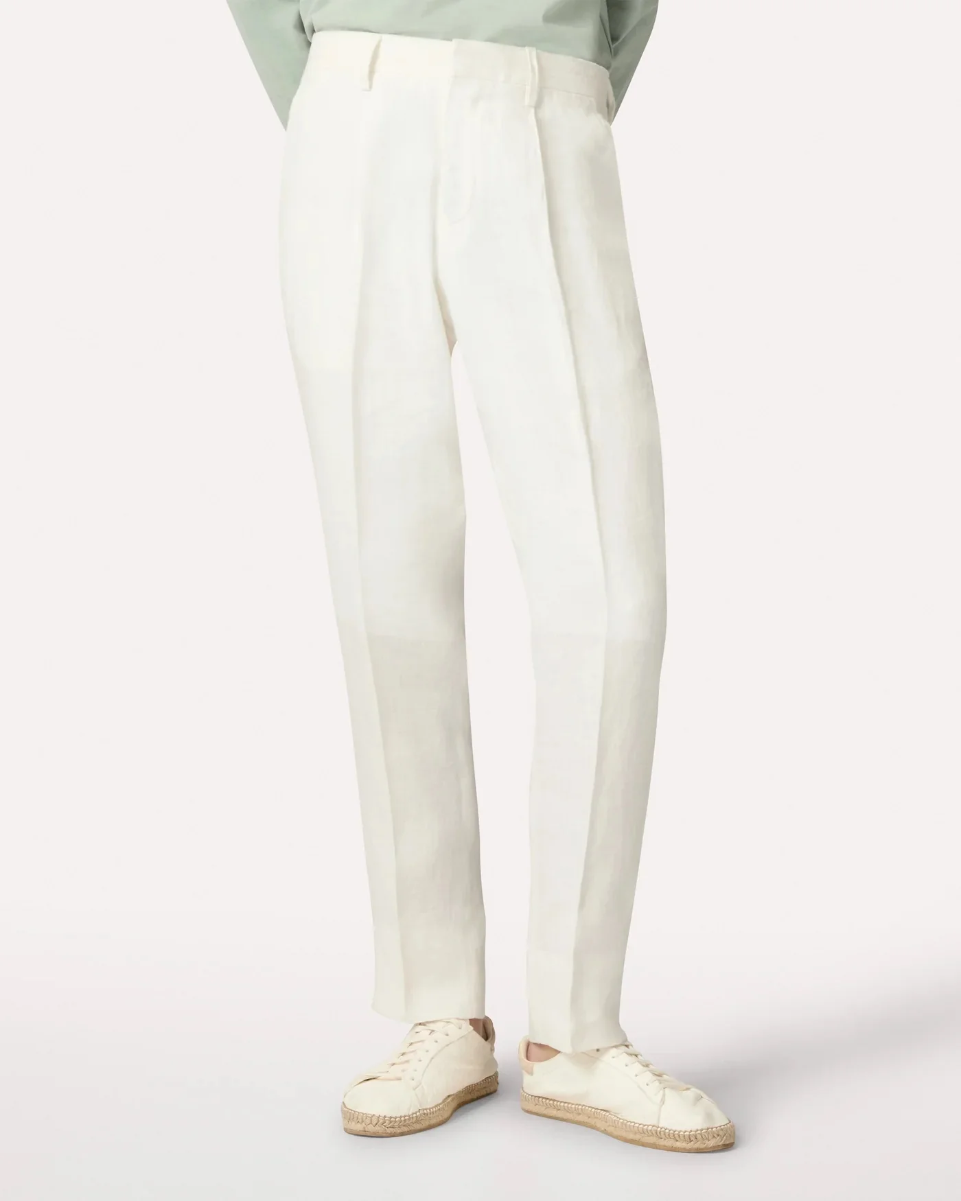 Linen Flat-front Trousers Cream - Image 3