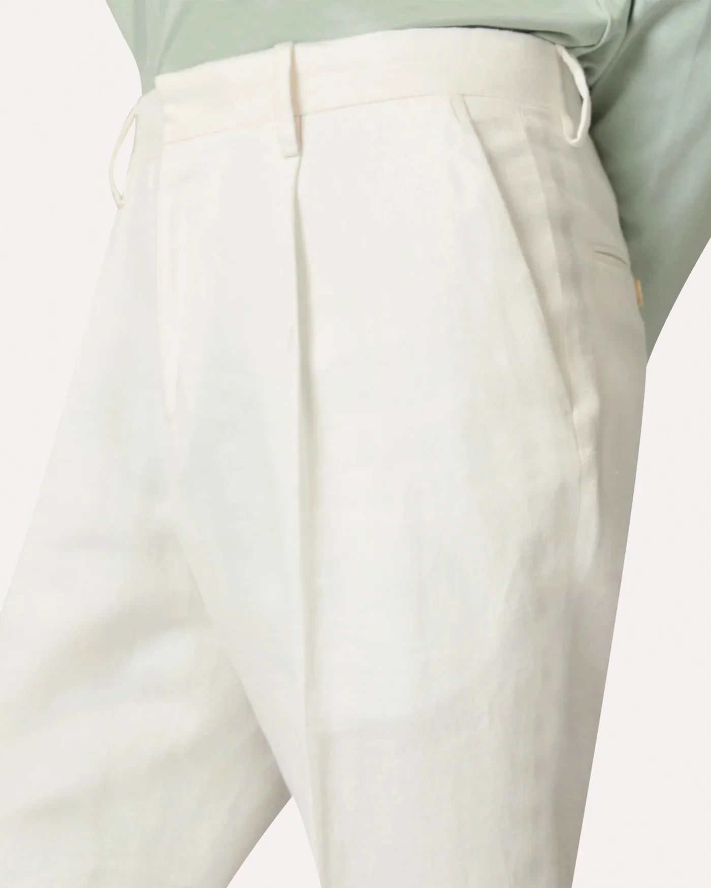 Linen Flat-front Trousers Cream - Image 4