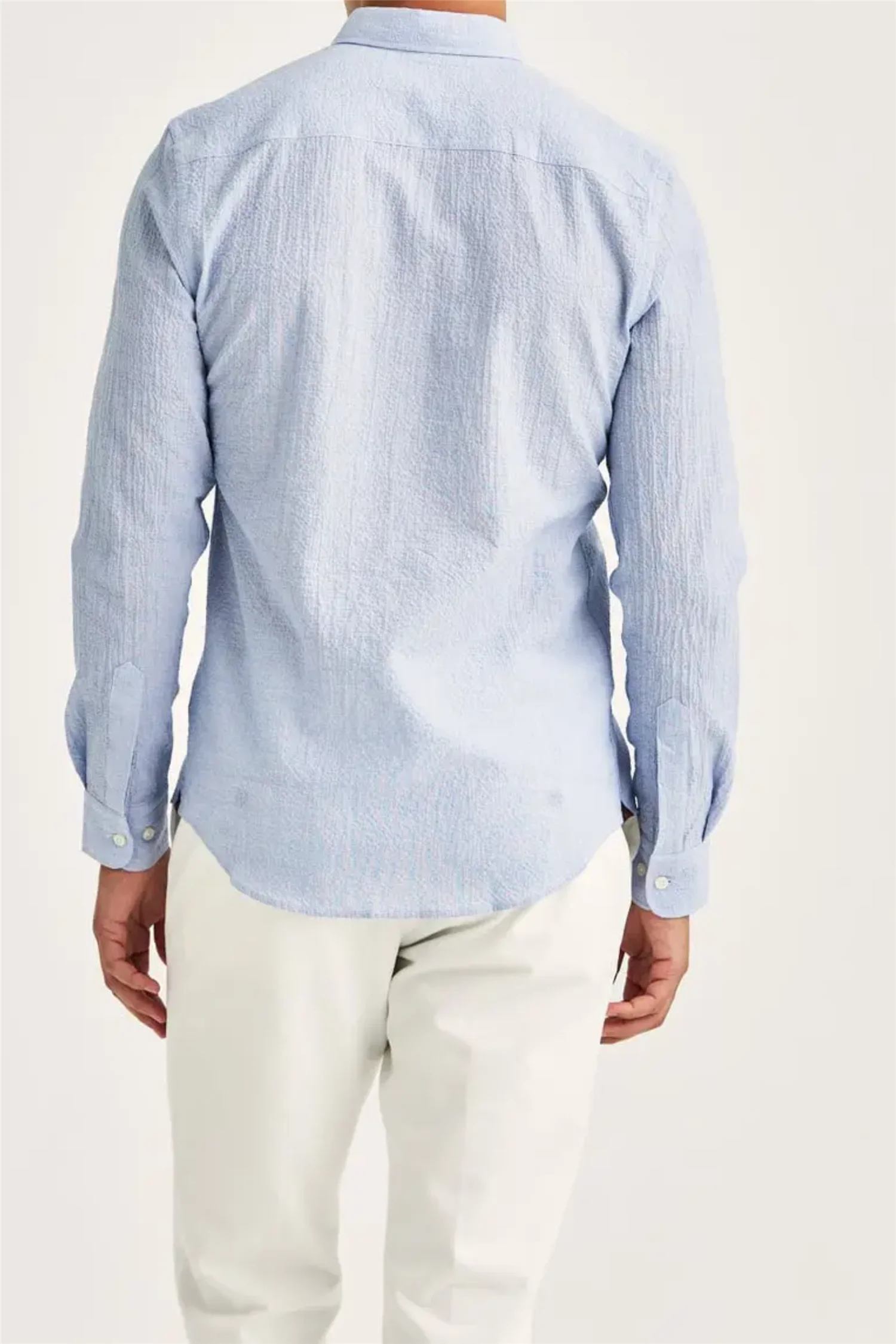 Seersucker Shirt Slim Fit Blue - Image 3