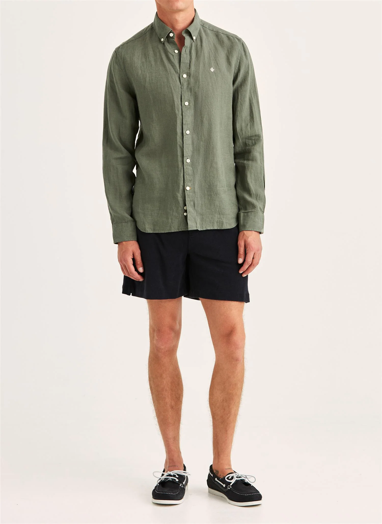 Douglas Classic Fit Linen Shirt Olive - Image 3
