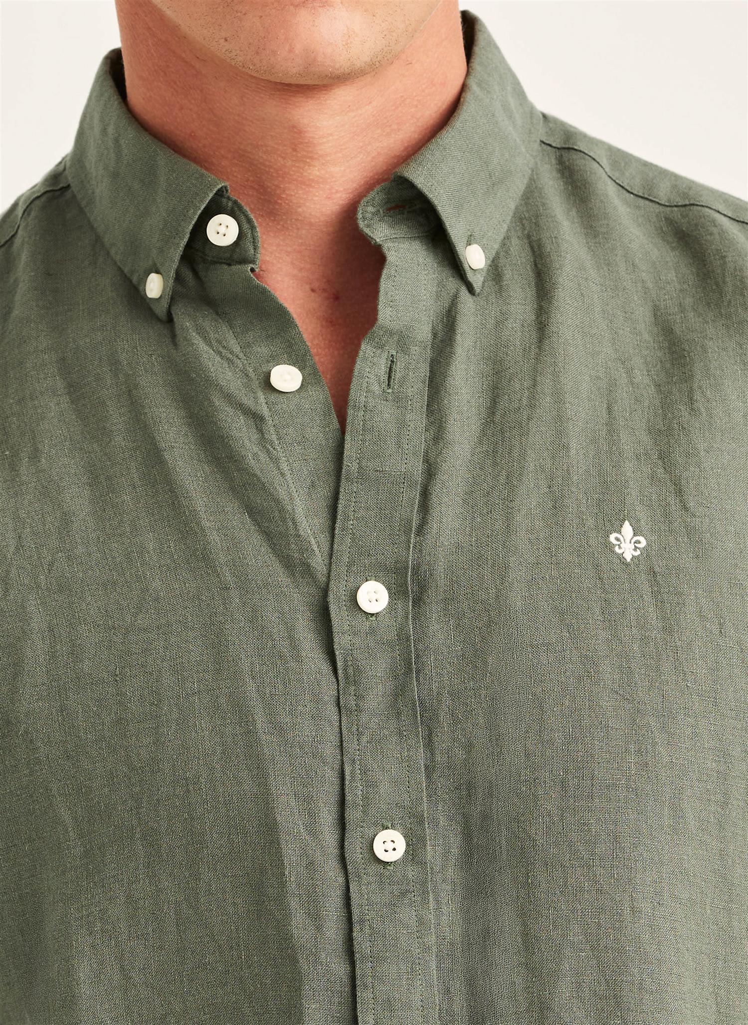 Douglas Classic Fit Linen Shirt Olive - Image 4