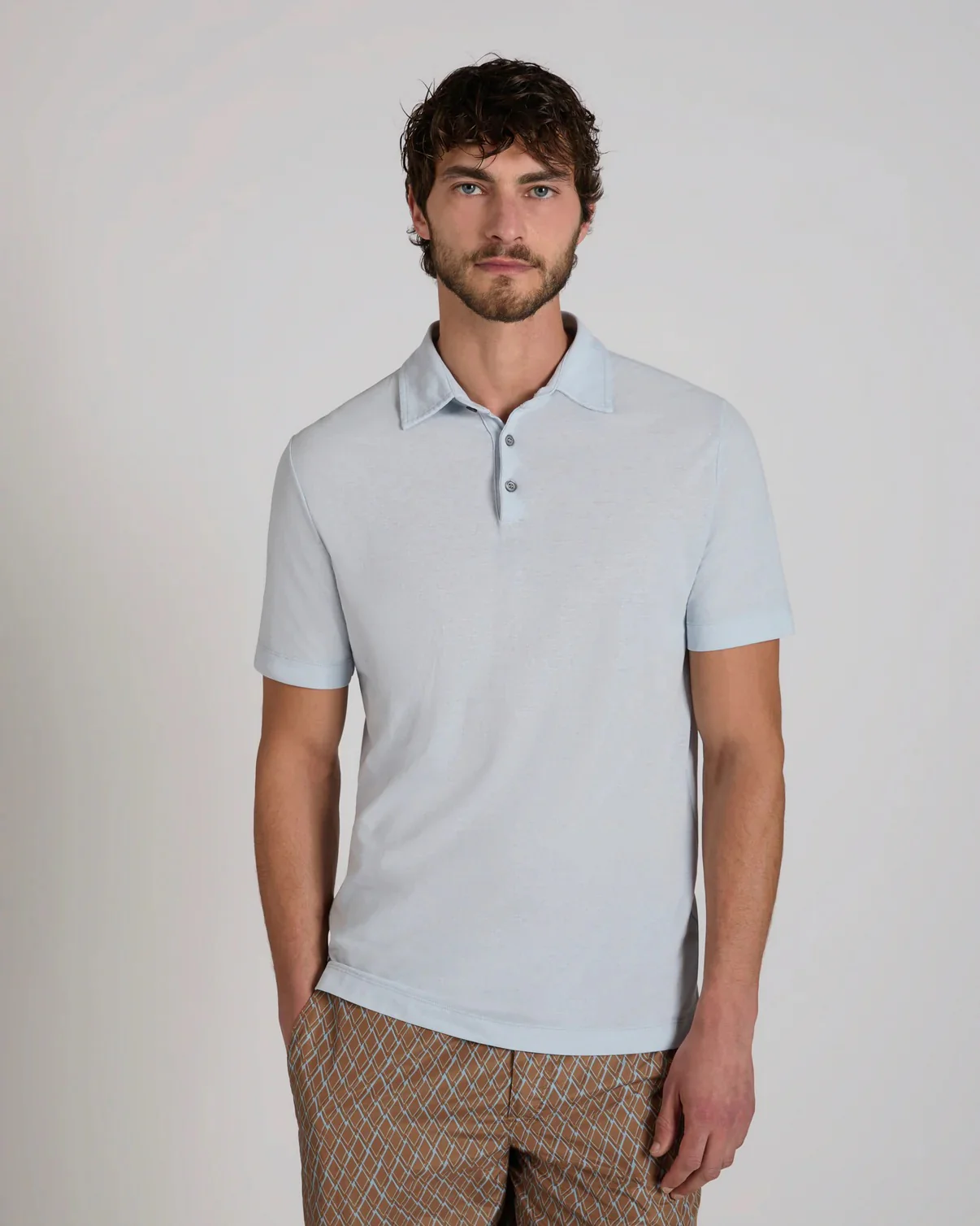 Ice Cotton Short Sleeve Polo Shirt Azzurro Polvere - Image 2