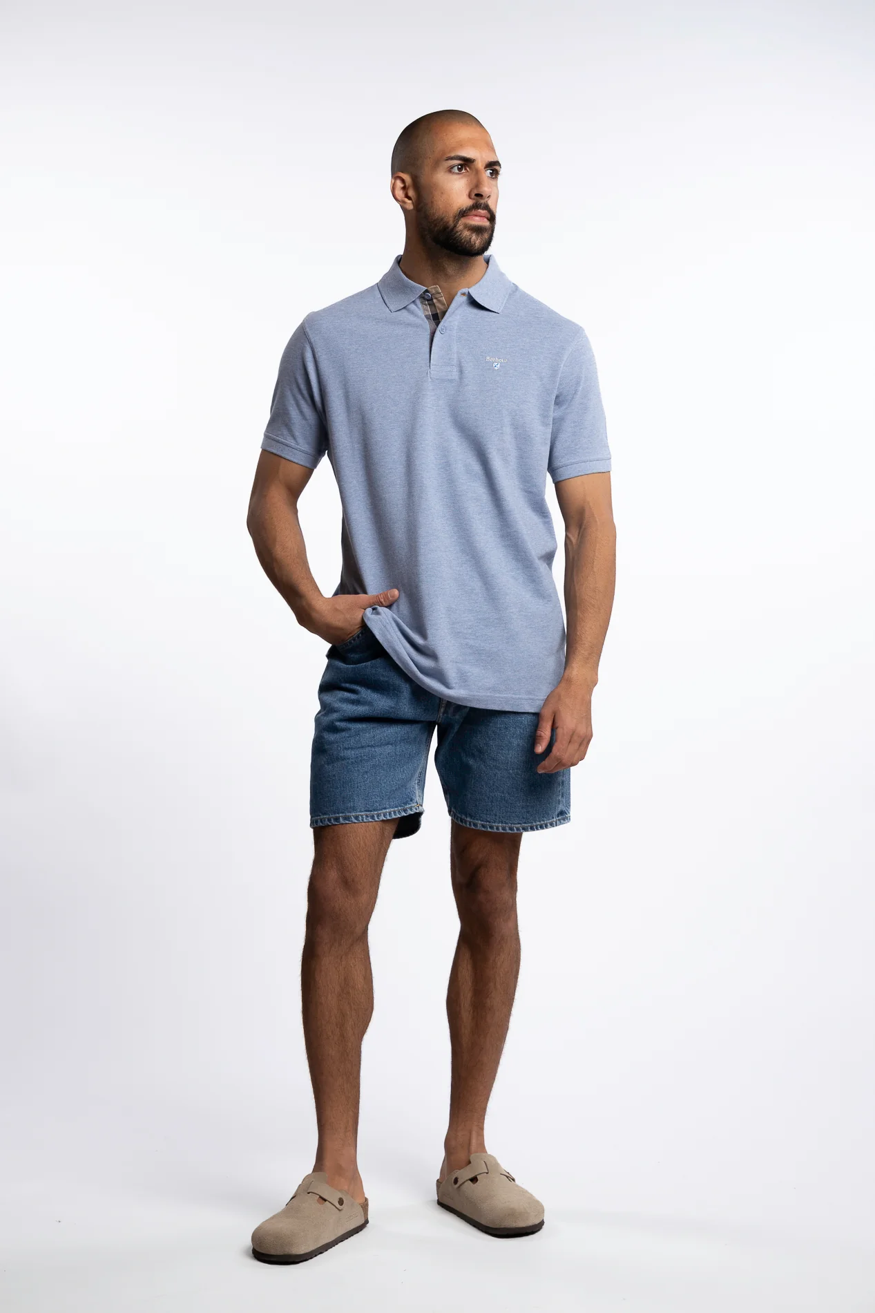Tartan Pique Polo Shirt Sky Marl/Dress - Image 2