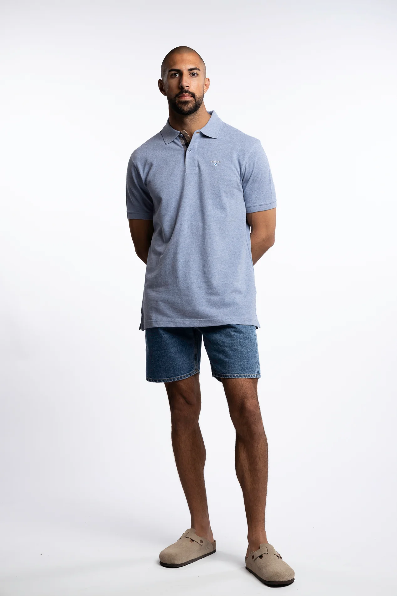 Tartan Pique Polo Shirt Sky Marl/Dress - Image 3