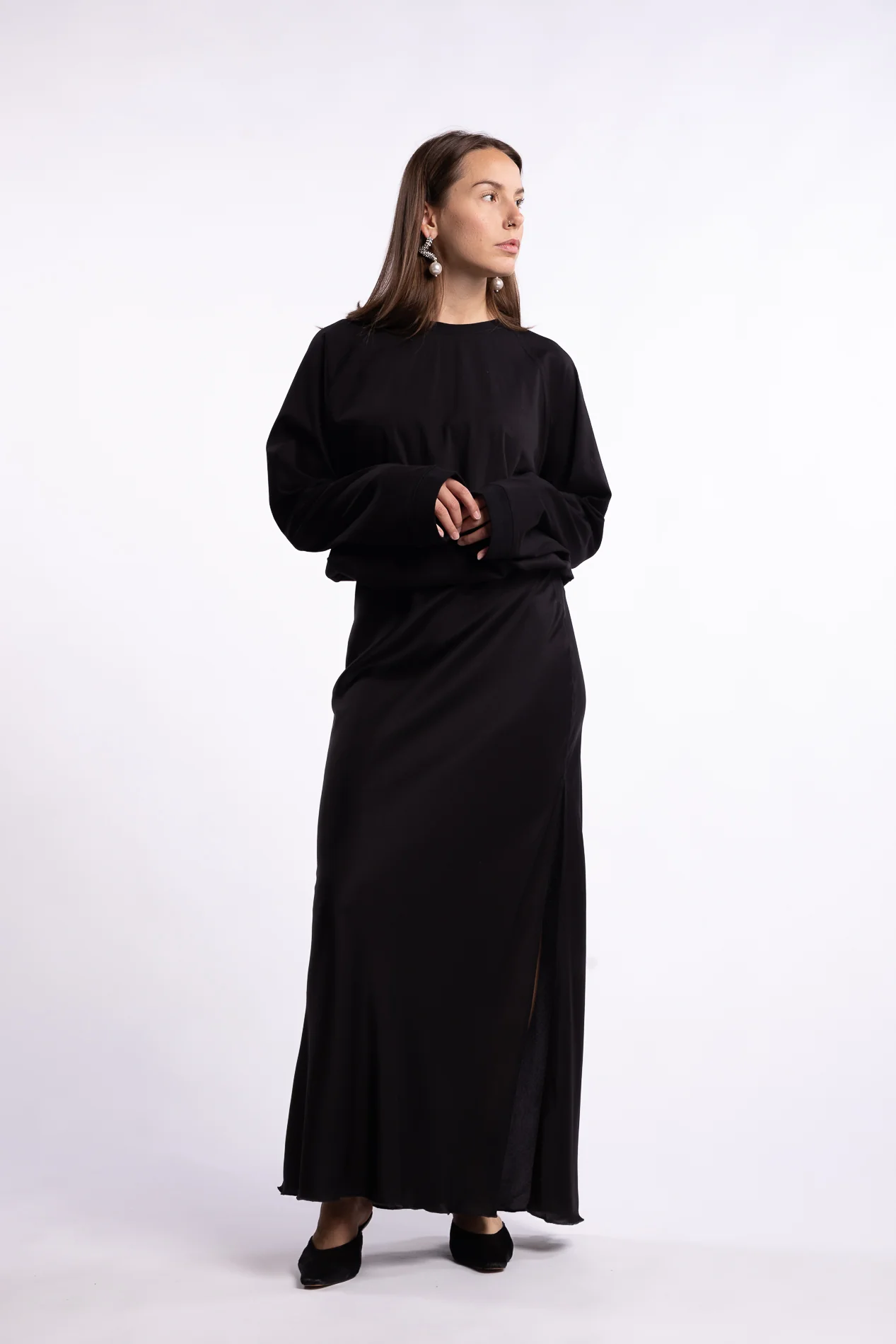 Hana Long Silk Skirt- Black - Image 3