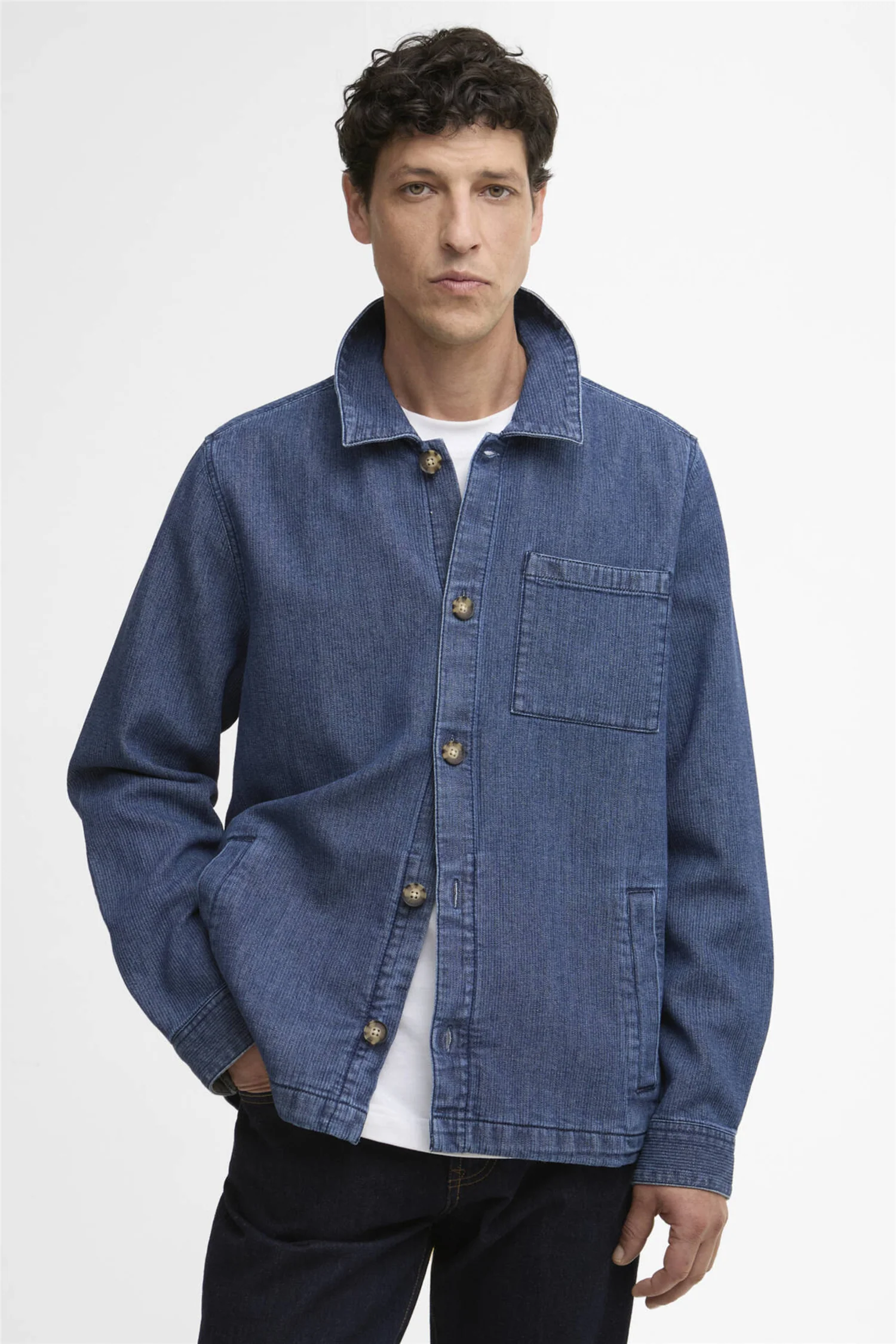 Aickmen Textured Denim Overshirt Indigo - Image 2