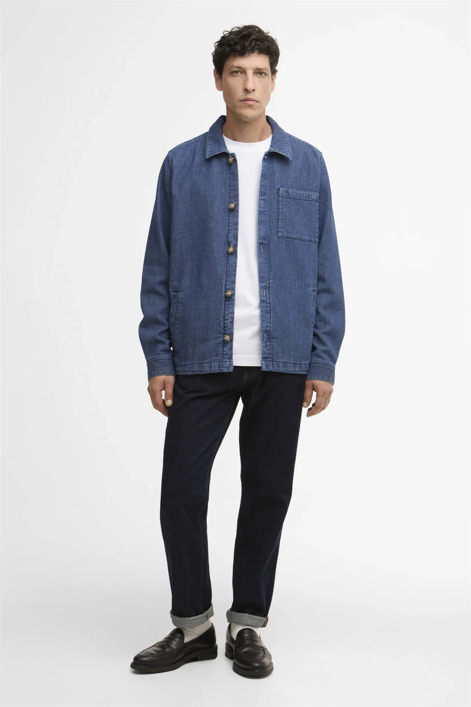 Aickmen Textured Denim Overshirt Indigo - Image 3