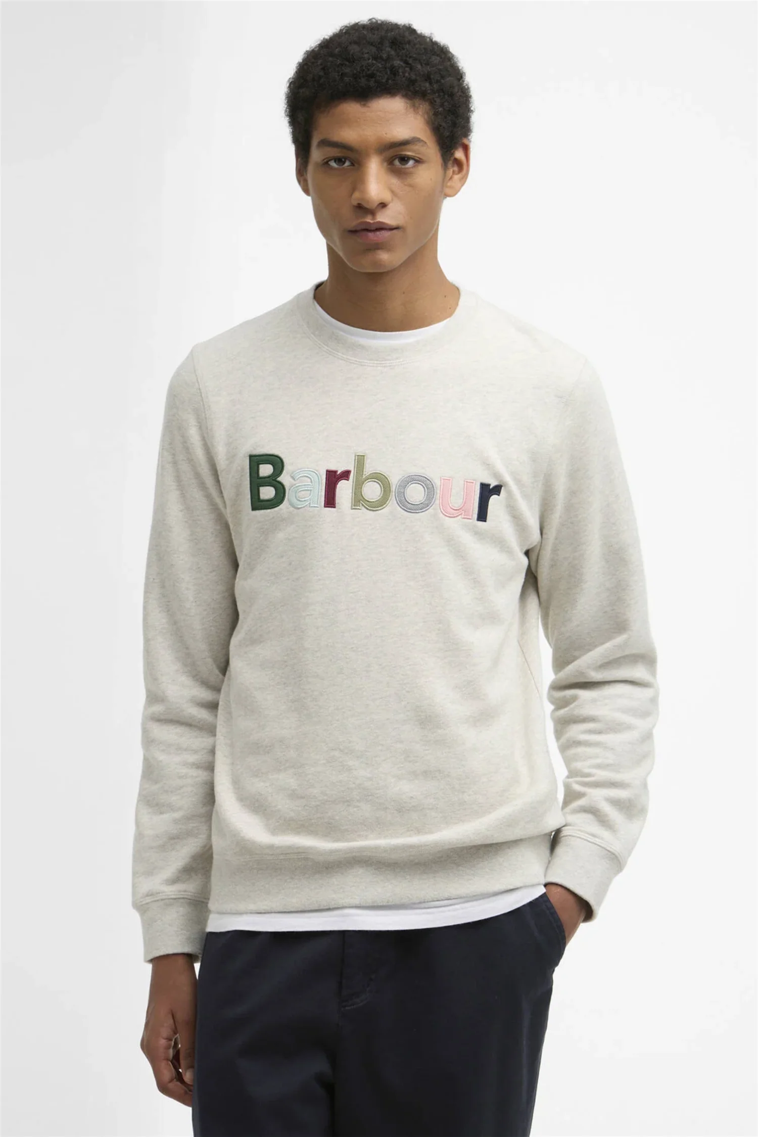 Pique Applique Crew Sweatshirt Ecru Marl - Image 2