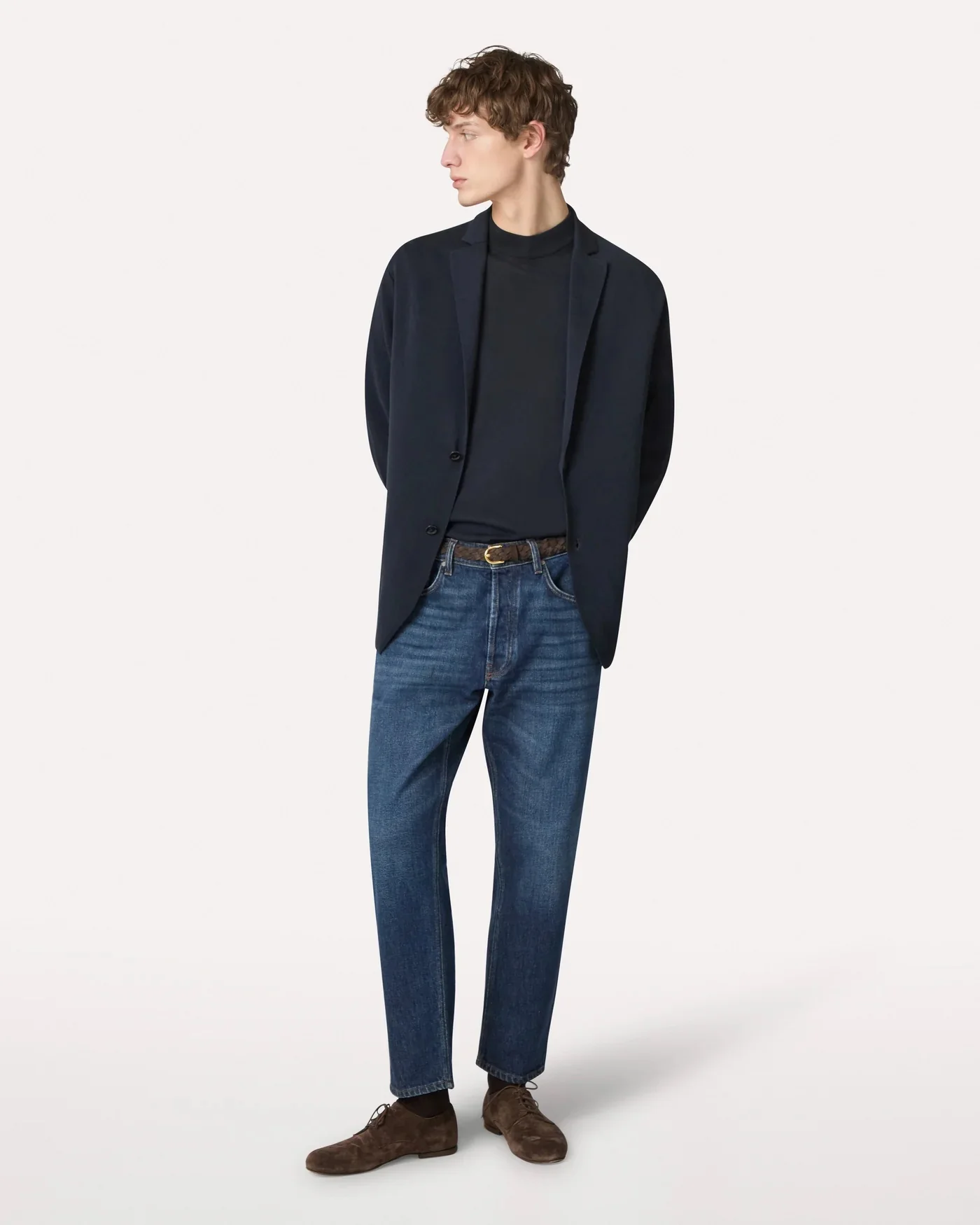 Single-Breasted Knit Jacket Blue - Image 2