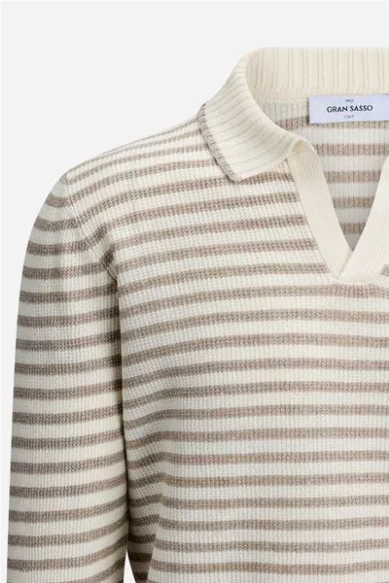 Striped Knitted Skipper Polo Off-White/Beige - Image 4