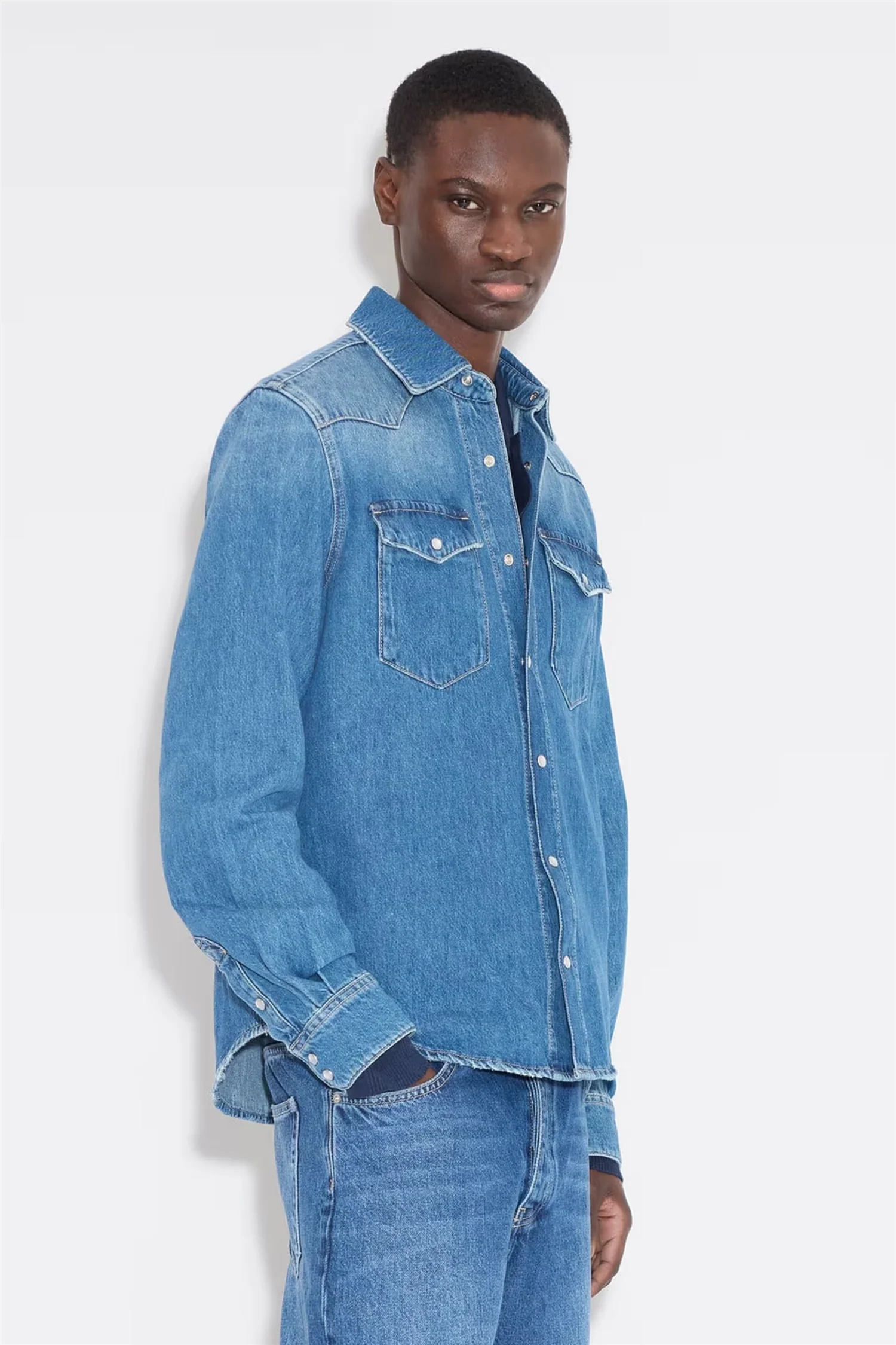M Slim Denim Shirt Blue - Image 2