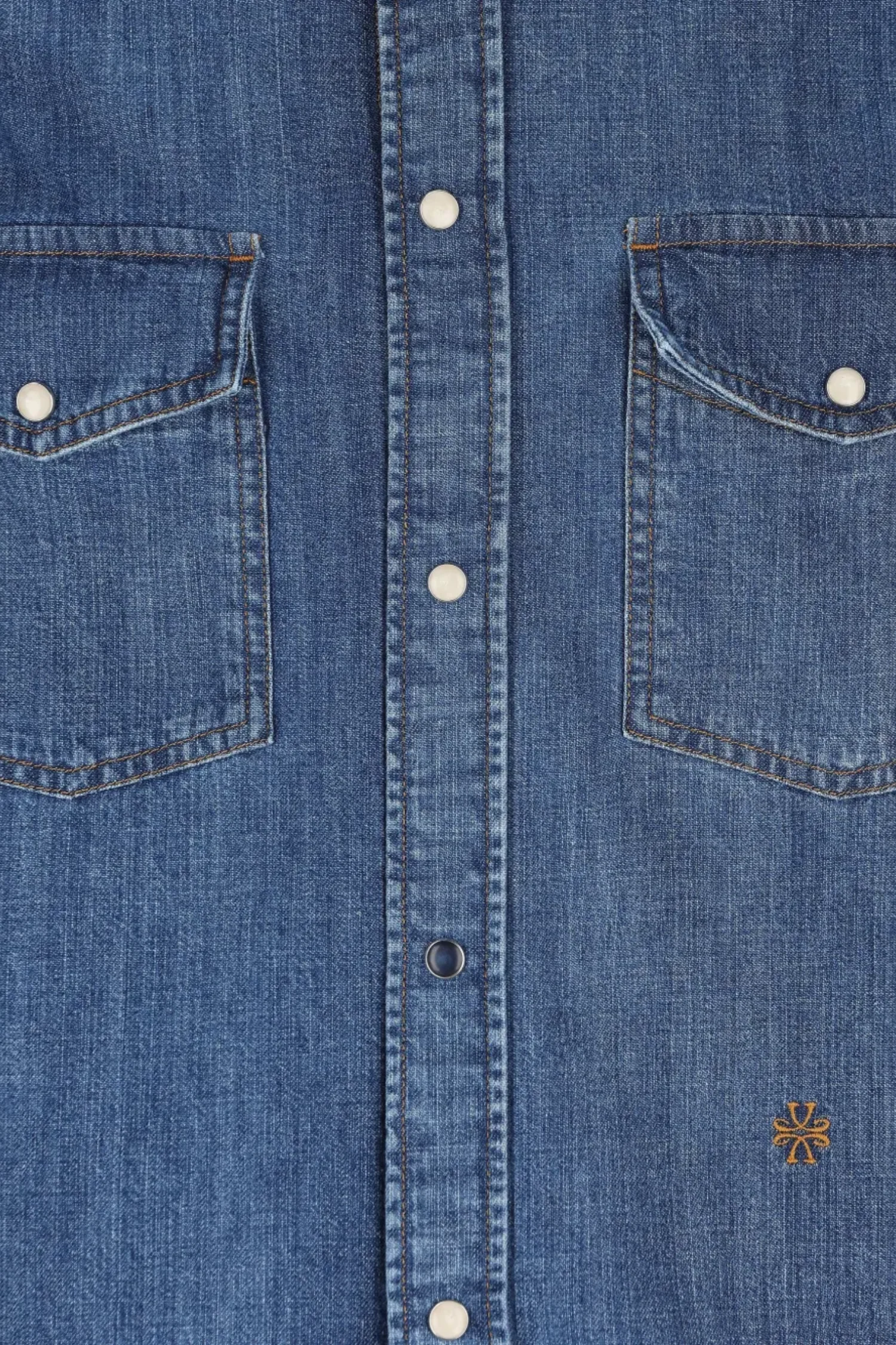 Western Long-Sleeve Shirt Lightweight Denim Medium Blue Stone Wash - Image 3