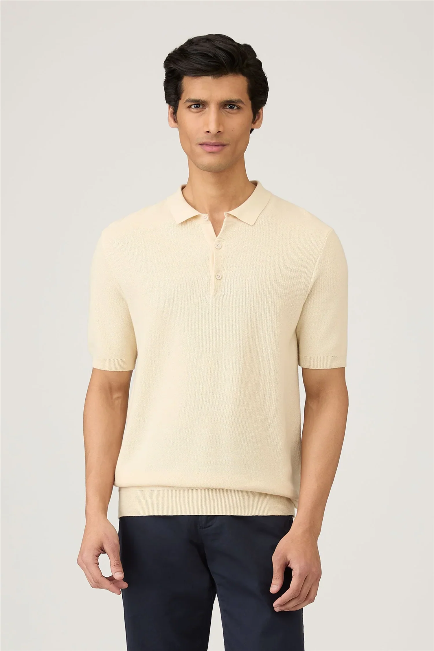 Cotton Knit Polo Shirt Ecru - Image 3