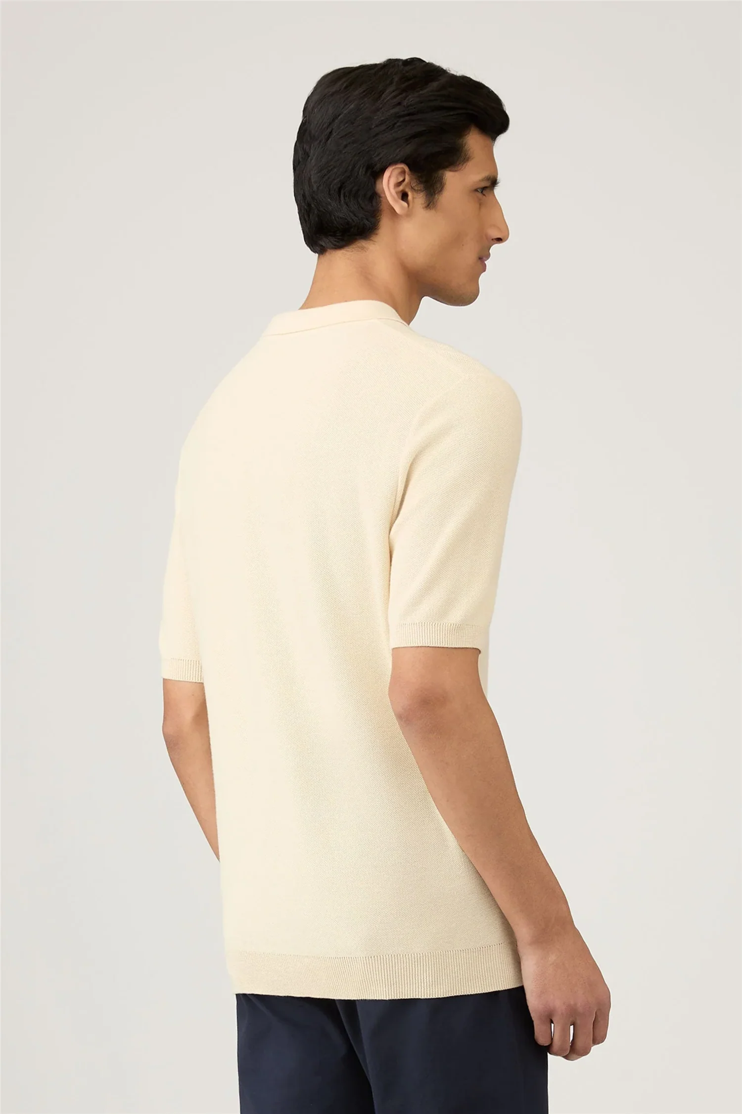 Cotton Knit Polo Shirt Ecru - Image 5