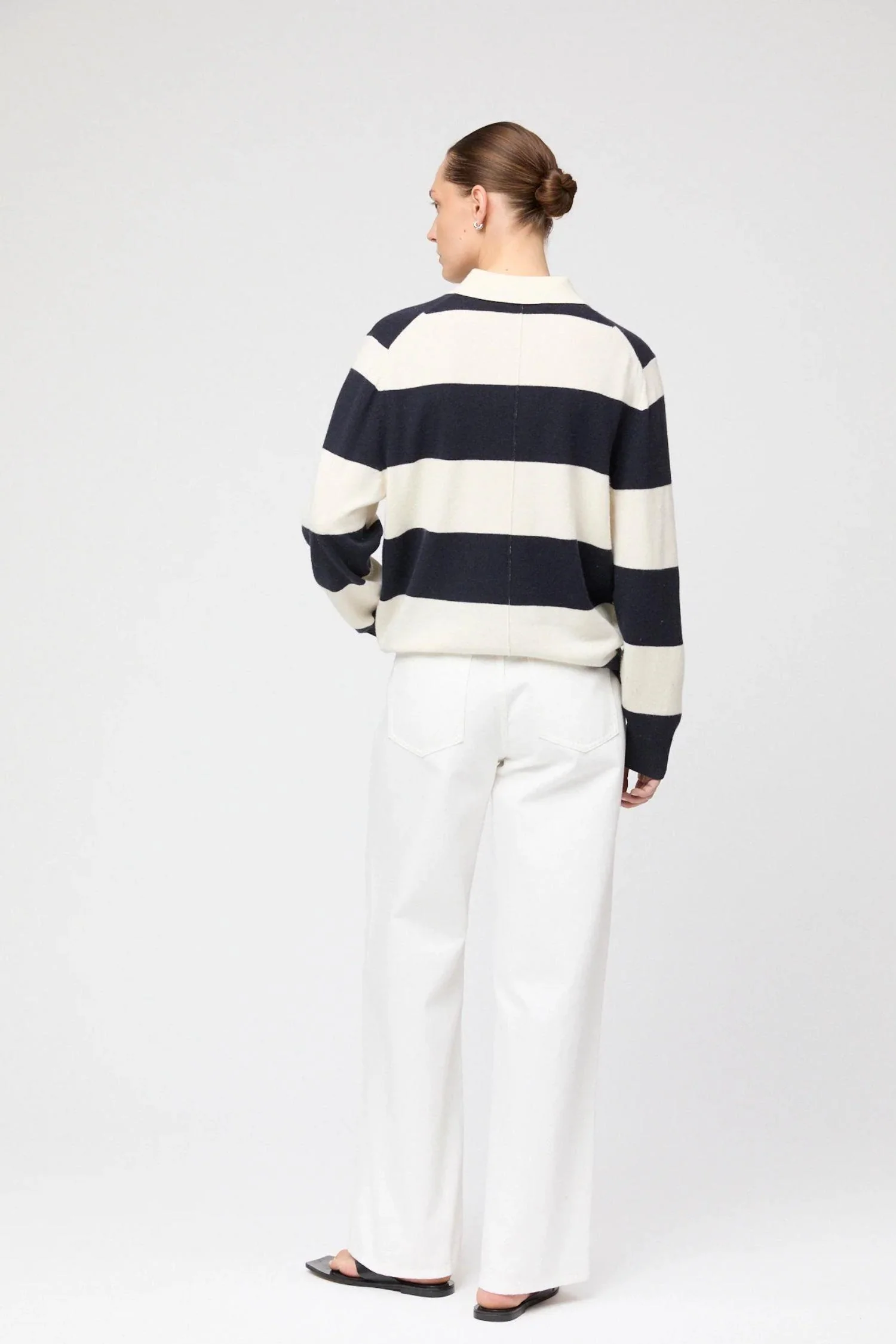 Estate Pique Sweater- Navy Macademia Stripe - Image 2