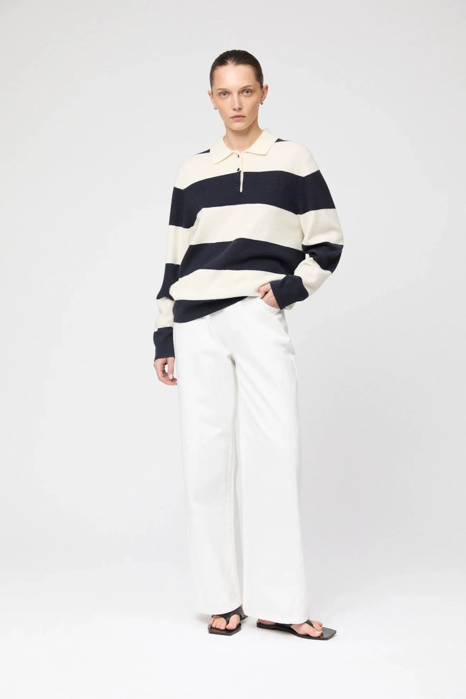 Estate Pique Sweater- Navy Macademia Stripe - Image 3