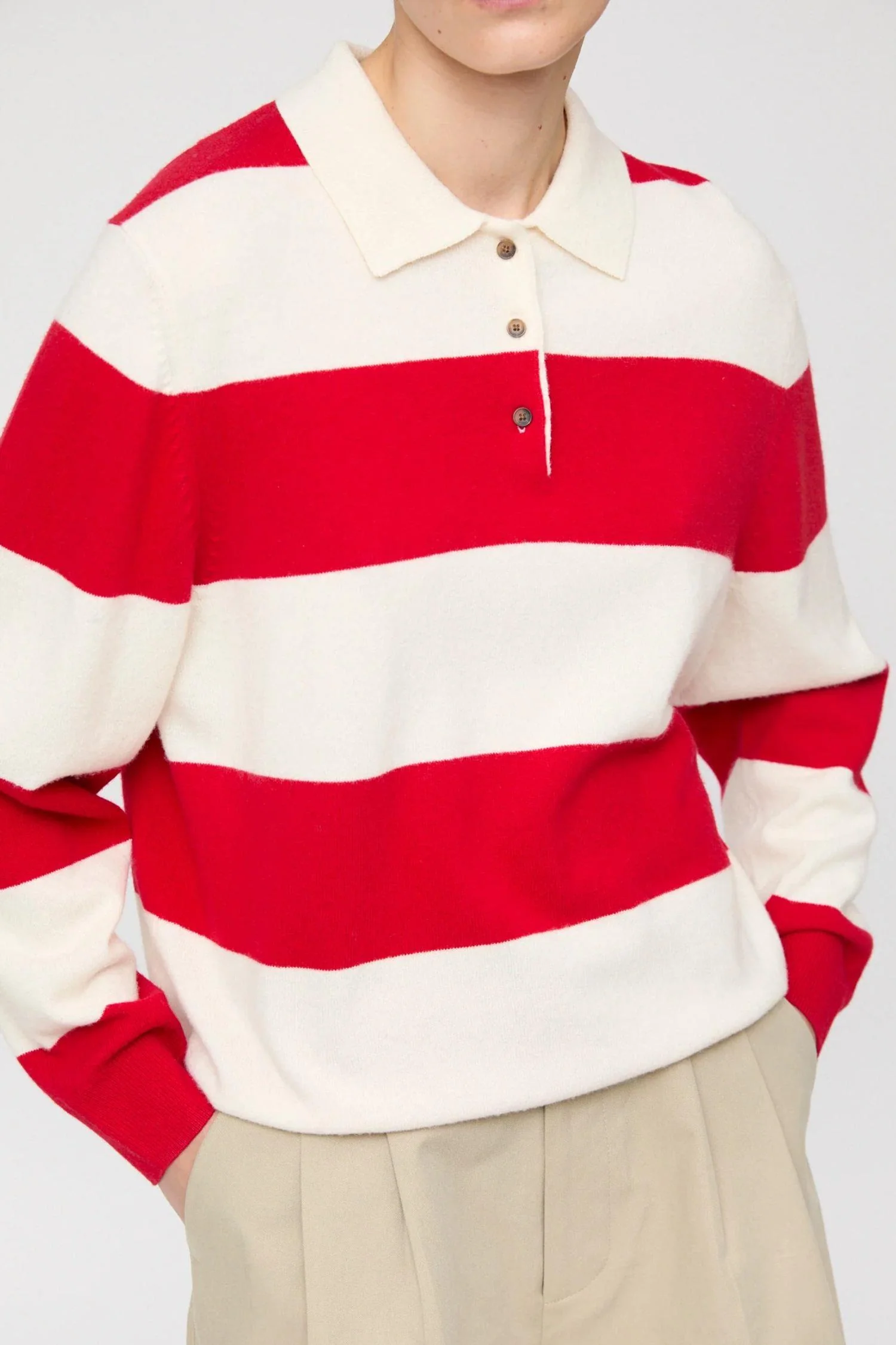 Estate Pique Sweater- Red Macademia Stripe - Image 3