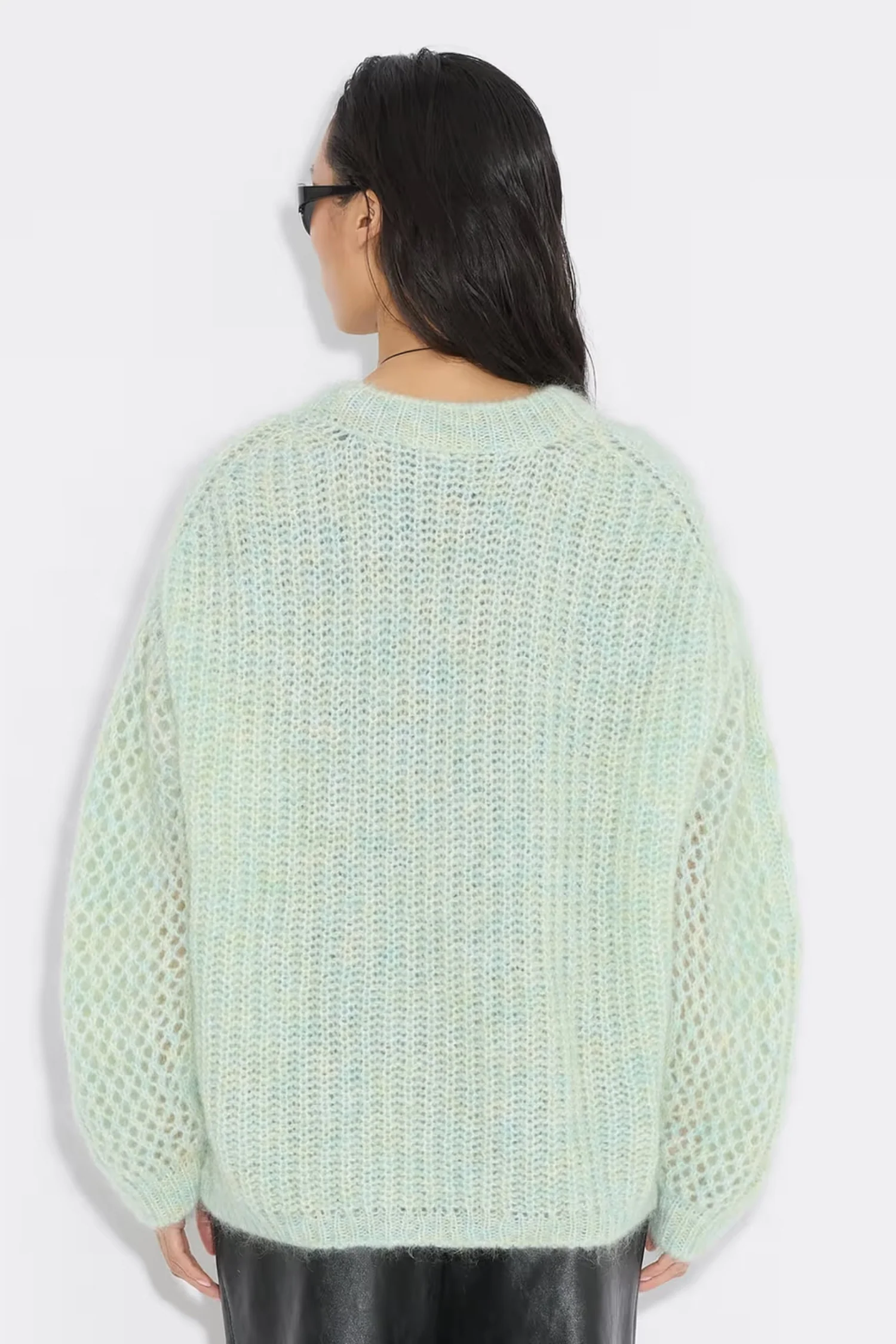 Mohair Cable Knit Crew - Green Mix - Image 3