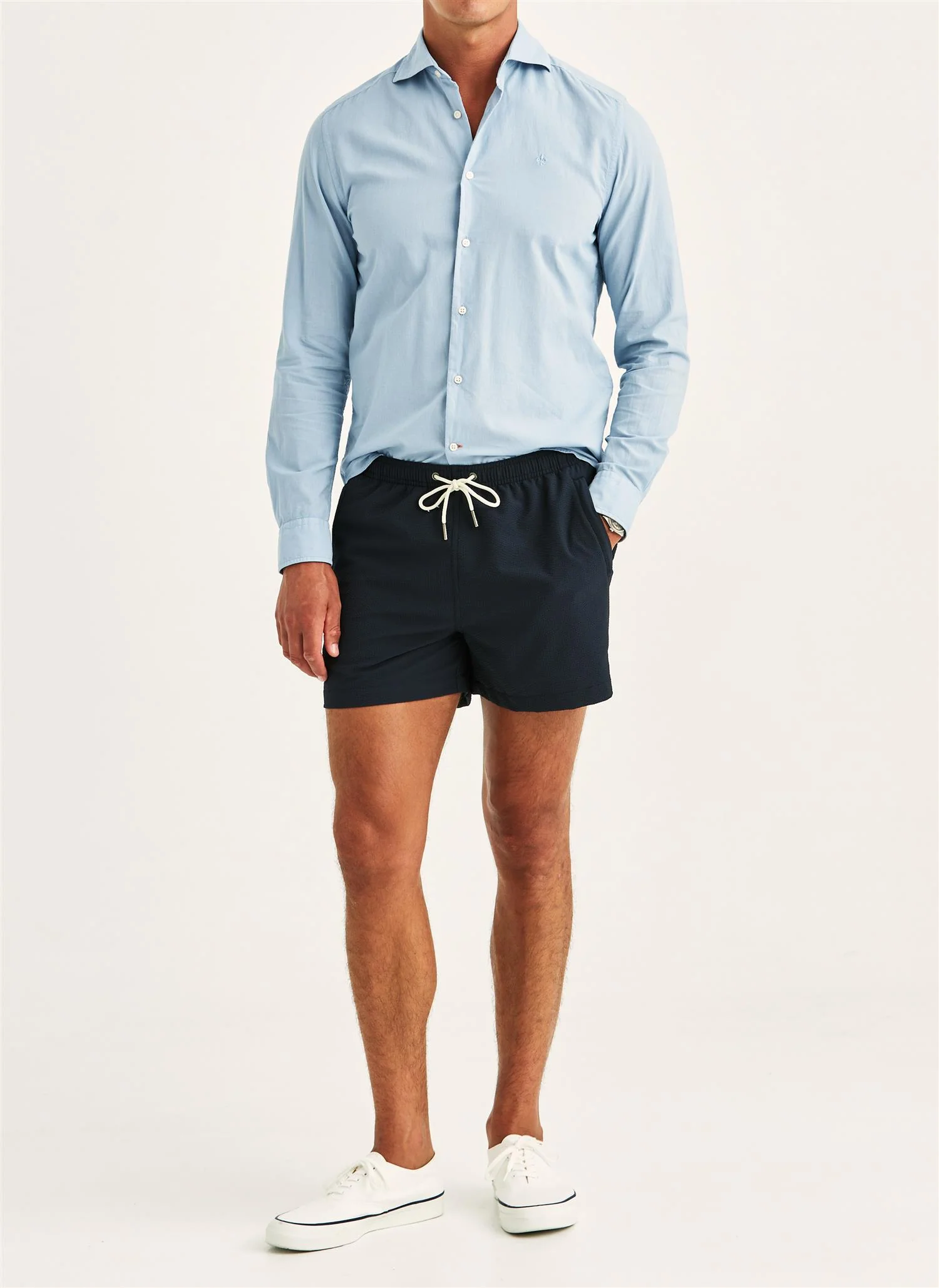 Seersucker Bathing Trunks Old Blue - Image 3