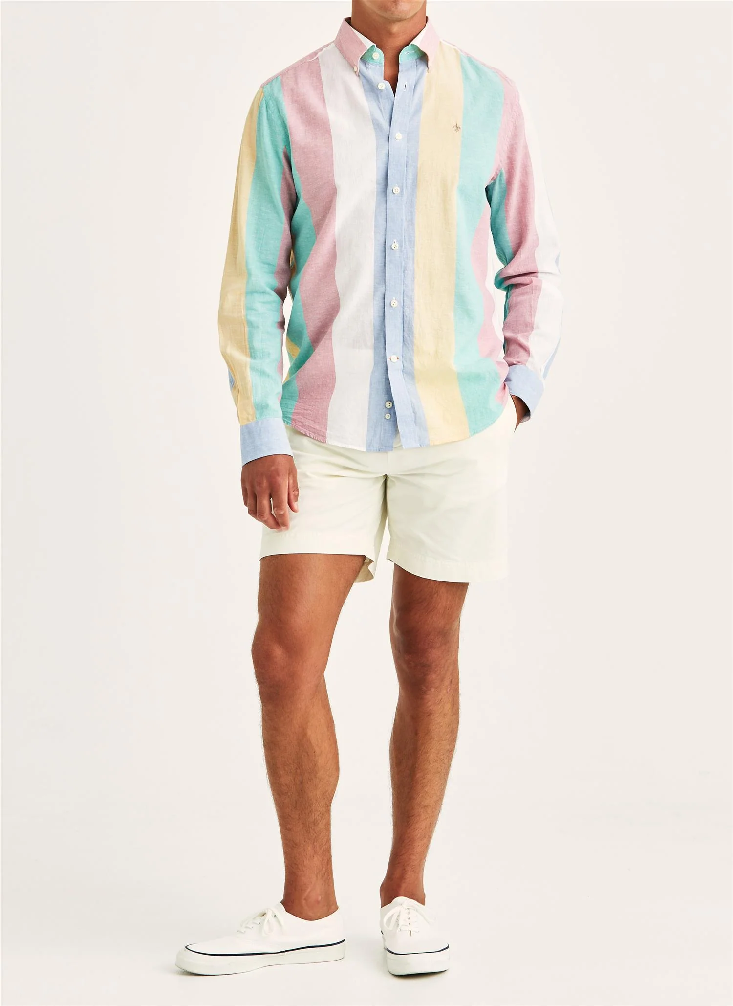 Happy Classic Fit Linen Stripe-Shirt Pink - Image 4