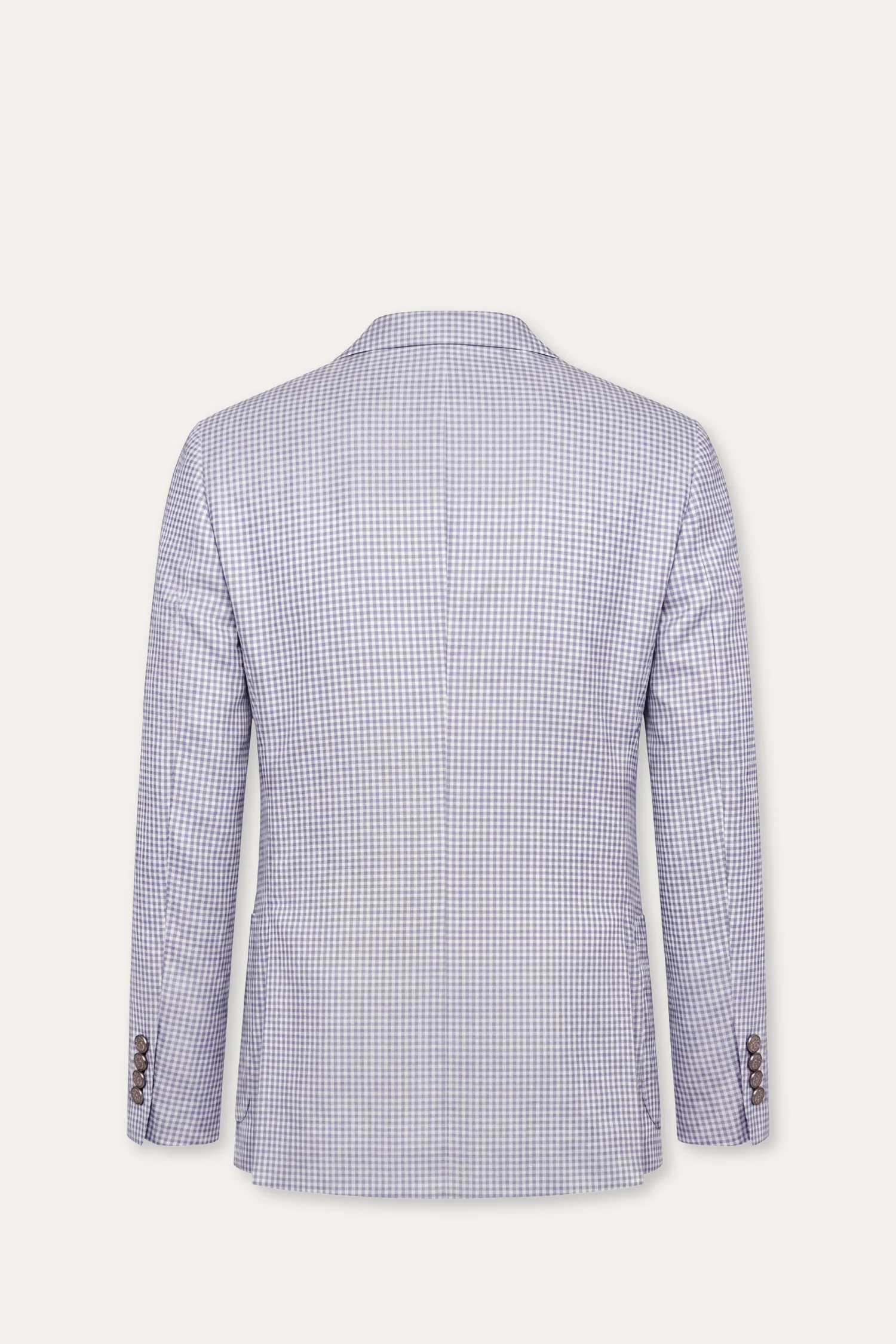 Double Breasted Linen/Virgin Wool Slim Fit Blazer Checkered Blue - Image 2