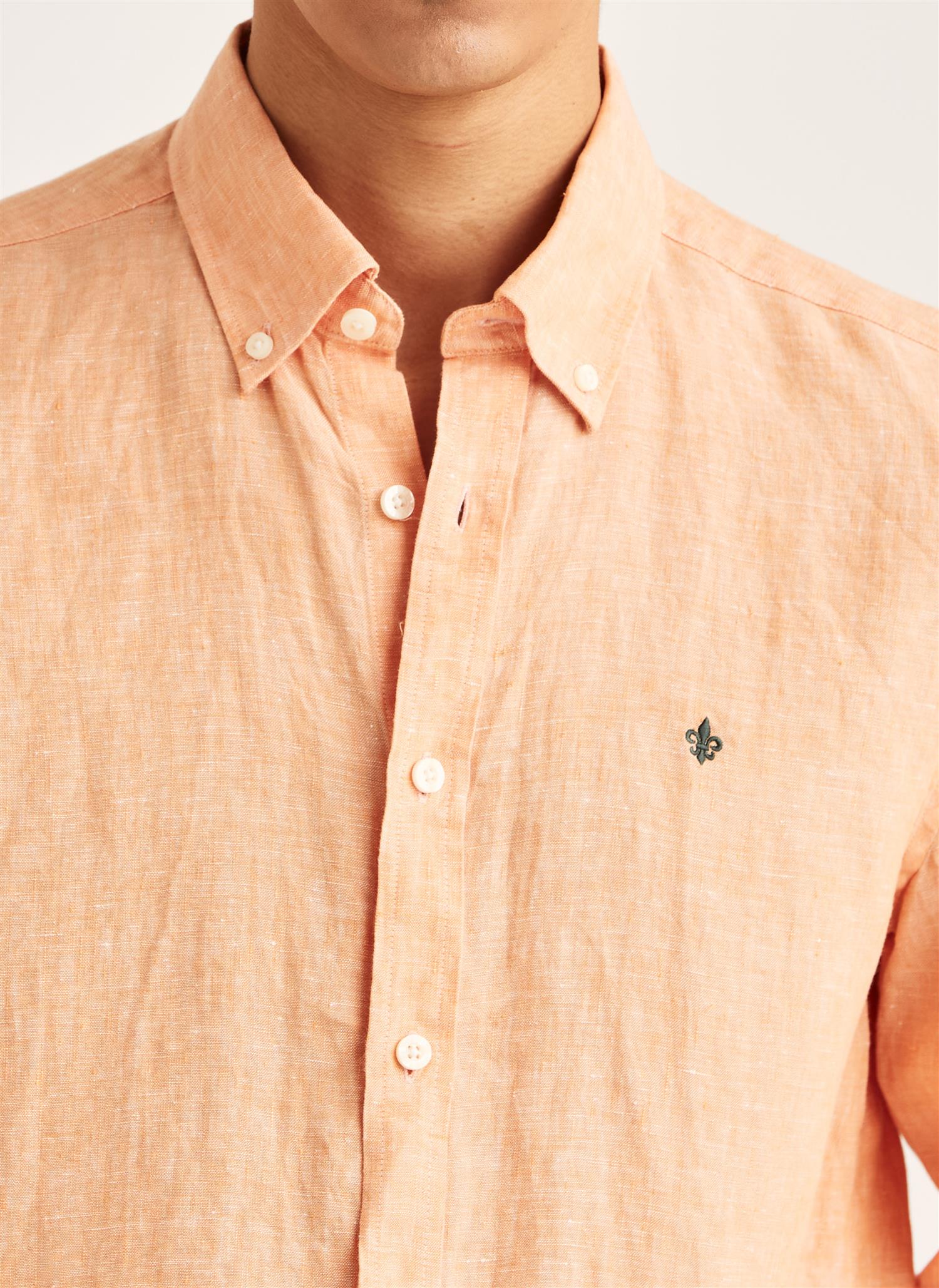 Douglas Classic Fit Linen Shirt Orange - Image 3