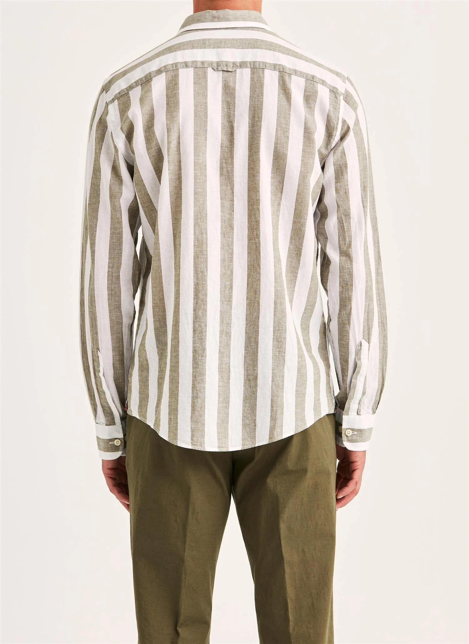 Douglas Classic Fit Linen Shirt Mix Stripe Olive - Image 2