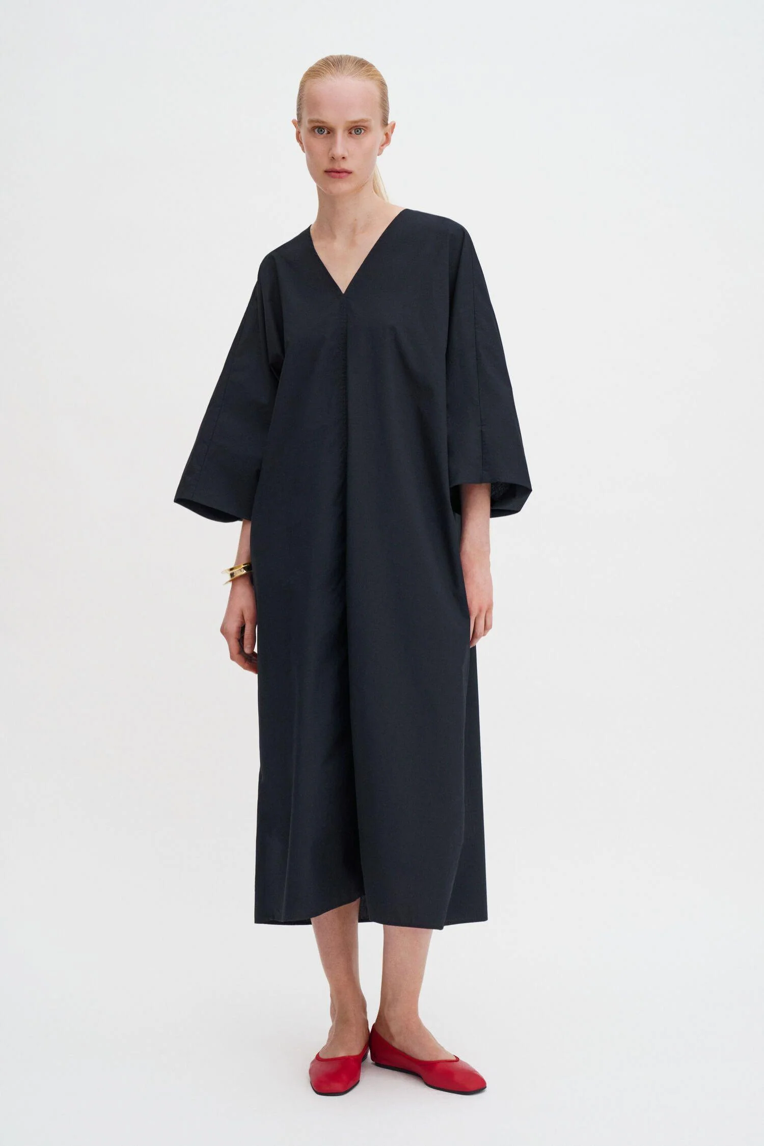 V-Neck Cotton Kaftan- Black - Image 4