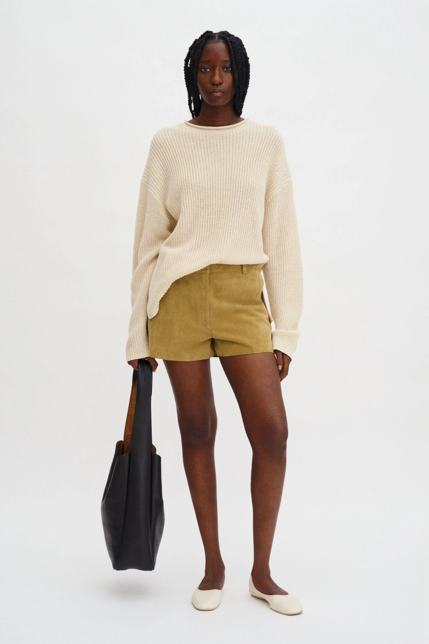 Ribbed Cotton Linen Sweater- Cream White - Image 2
