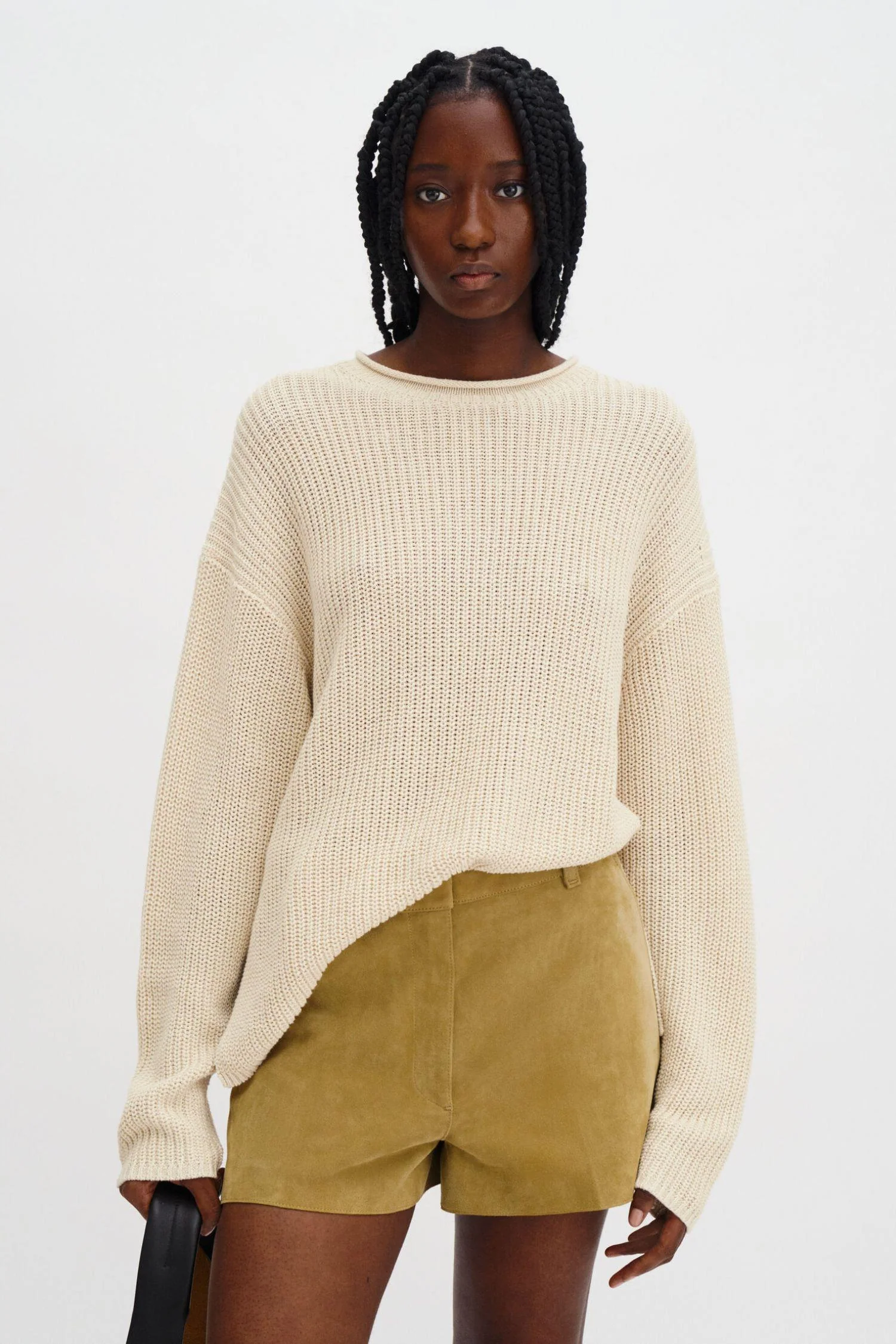 Ribbed Cotton Linen Sweater- Cream White - Image 4