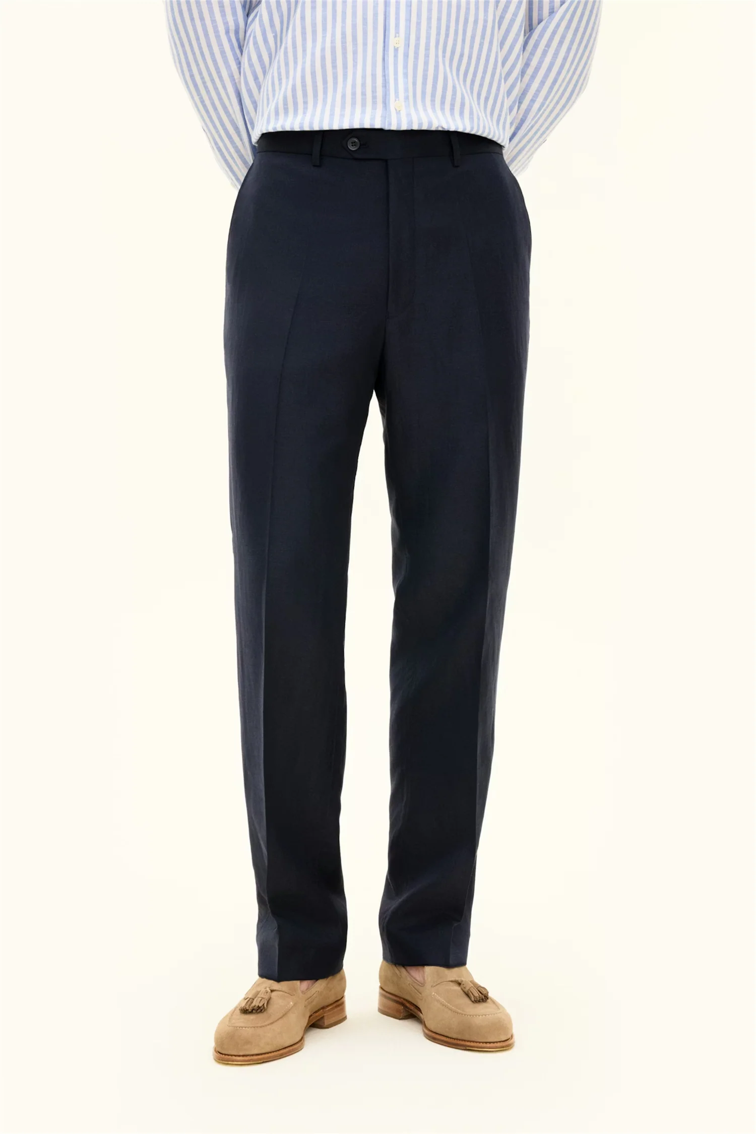 Del Regular Fit Wool/Linen Trousers Navy - Image 2