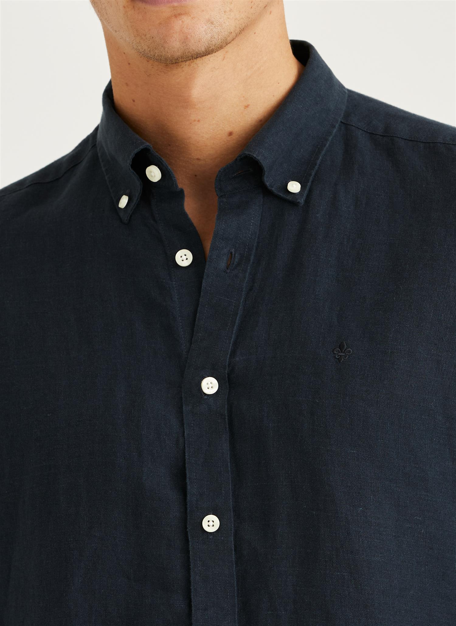 Douglas Classic Fit Linen Shirt Navy - Image 3