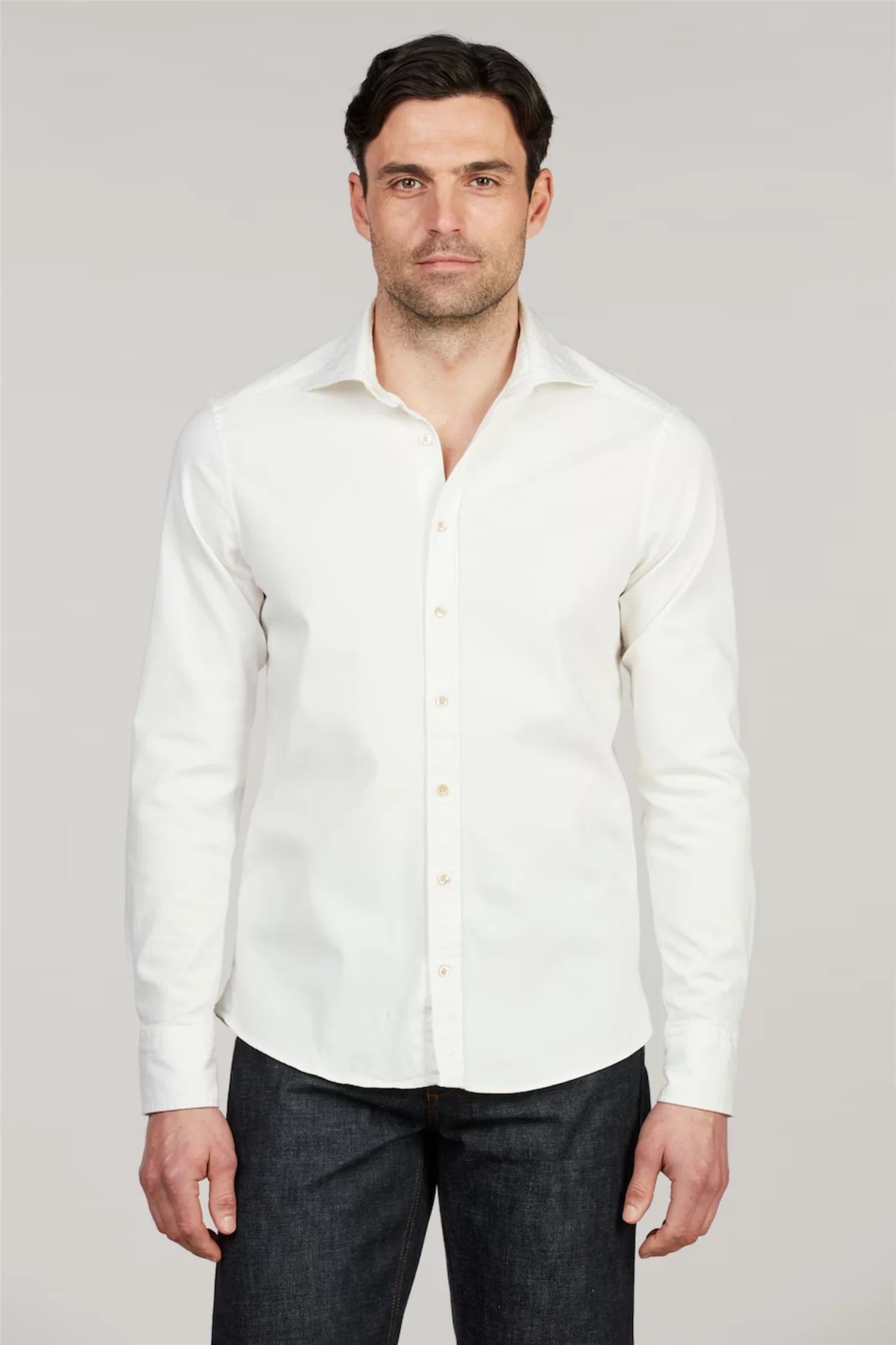 Casual Denim Stretch Shirt Off White - Image 4