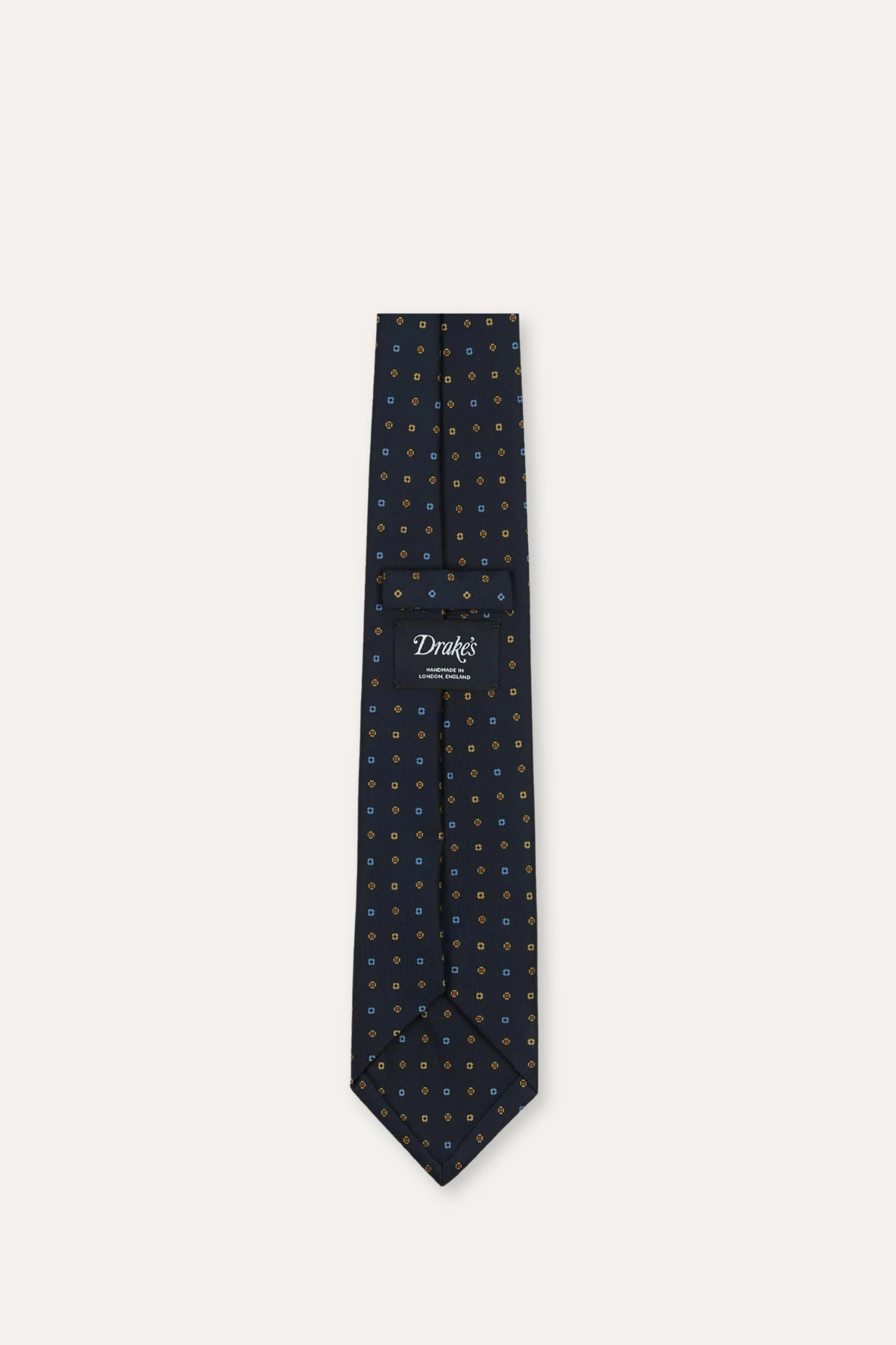 Geometric Flower Print Silk Self-Tipped Tie Navy - Image 2
