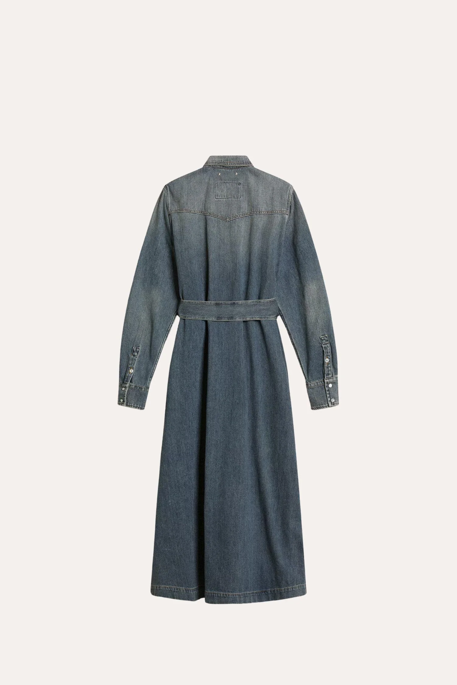 Shirt Dress With Belt- Washed Denim - Image 5