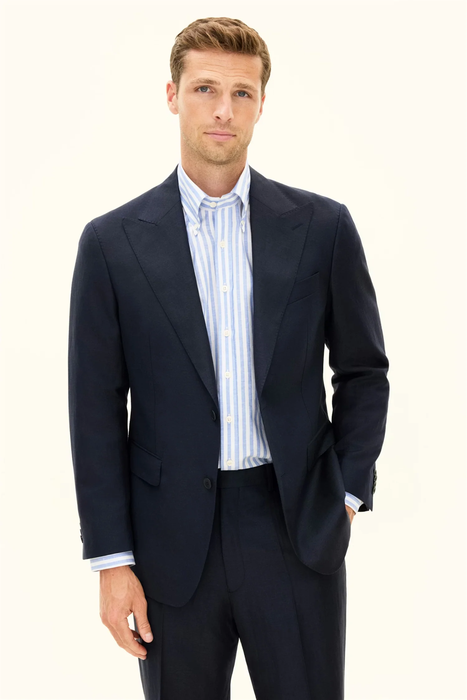 Rufus Regular Fit Wool/Linen Blazer Navy - Image 2