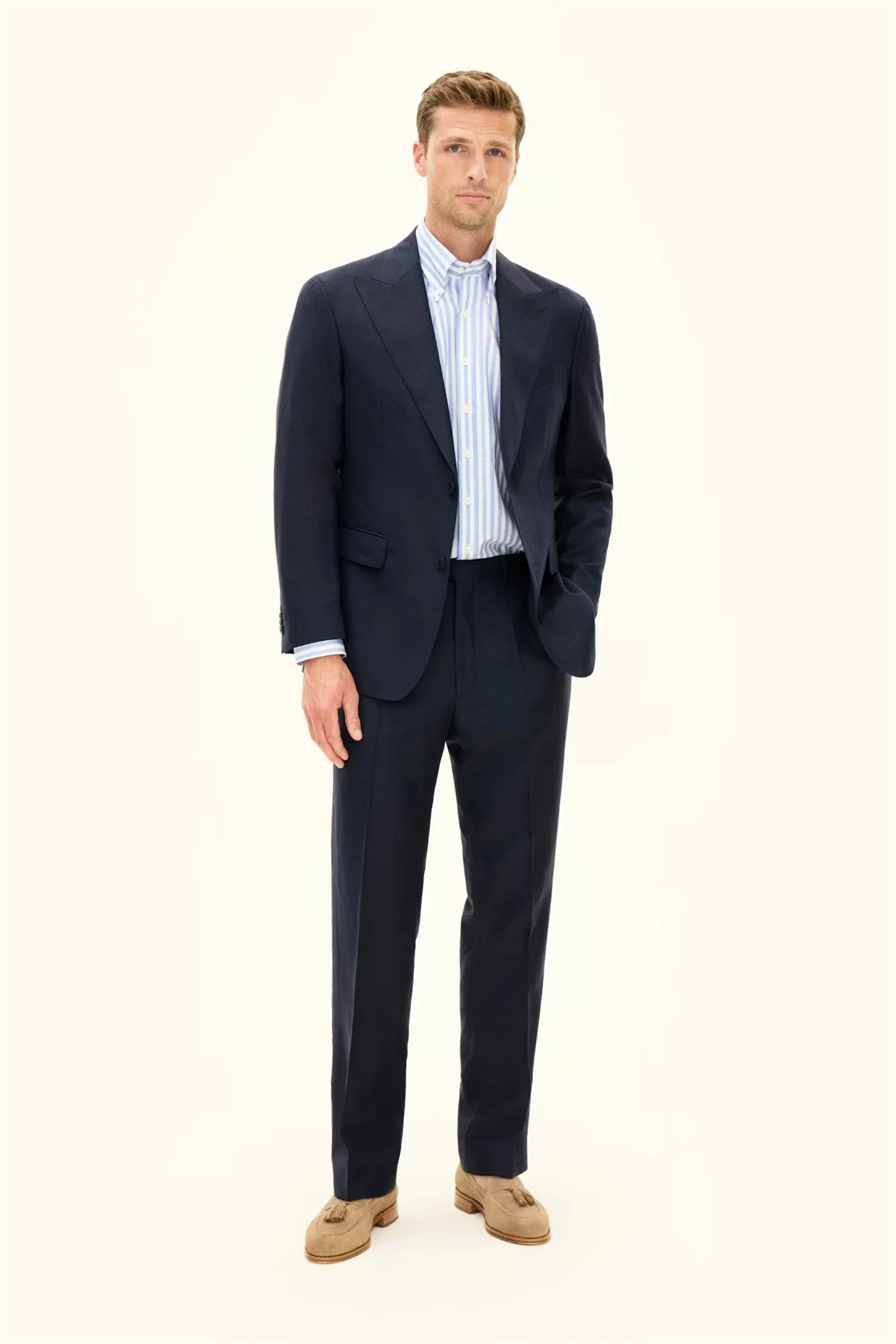 Rufus Regular Fit Wool/Linen Blazer Navy - Image 3