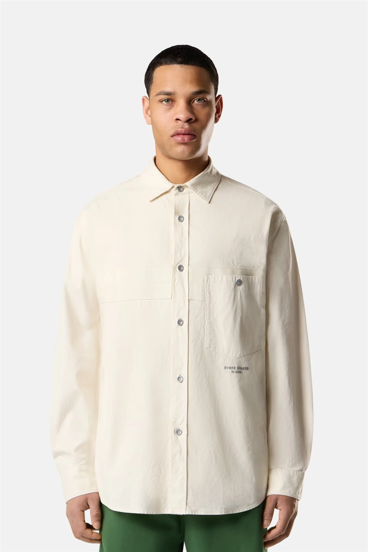 1200029 Regular-fit Overshirt With Stone Island Marina Embroidery Ivory - Image 4