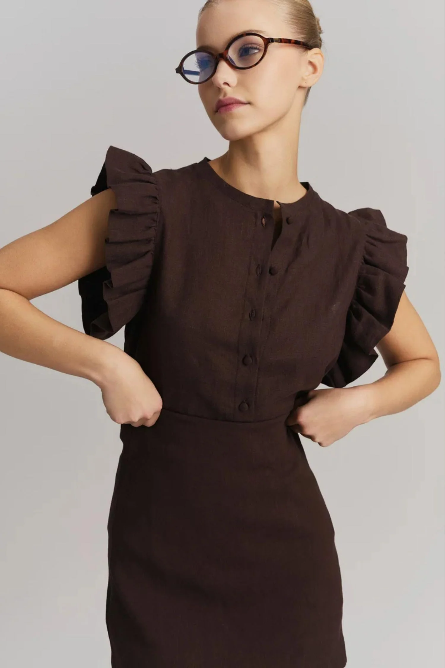 Pauline Linen Shirt Dark Brown - Image 3