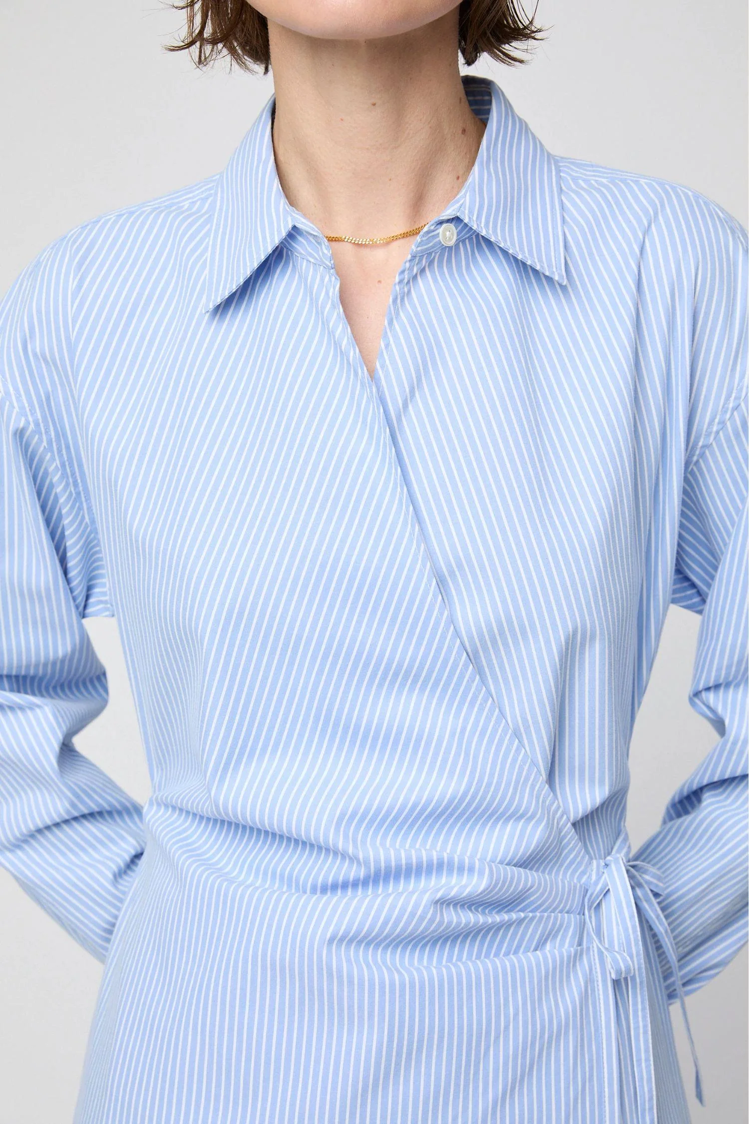 Wrap Shirt Dress- Blue and White - Image 2