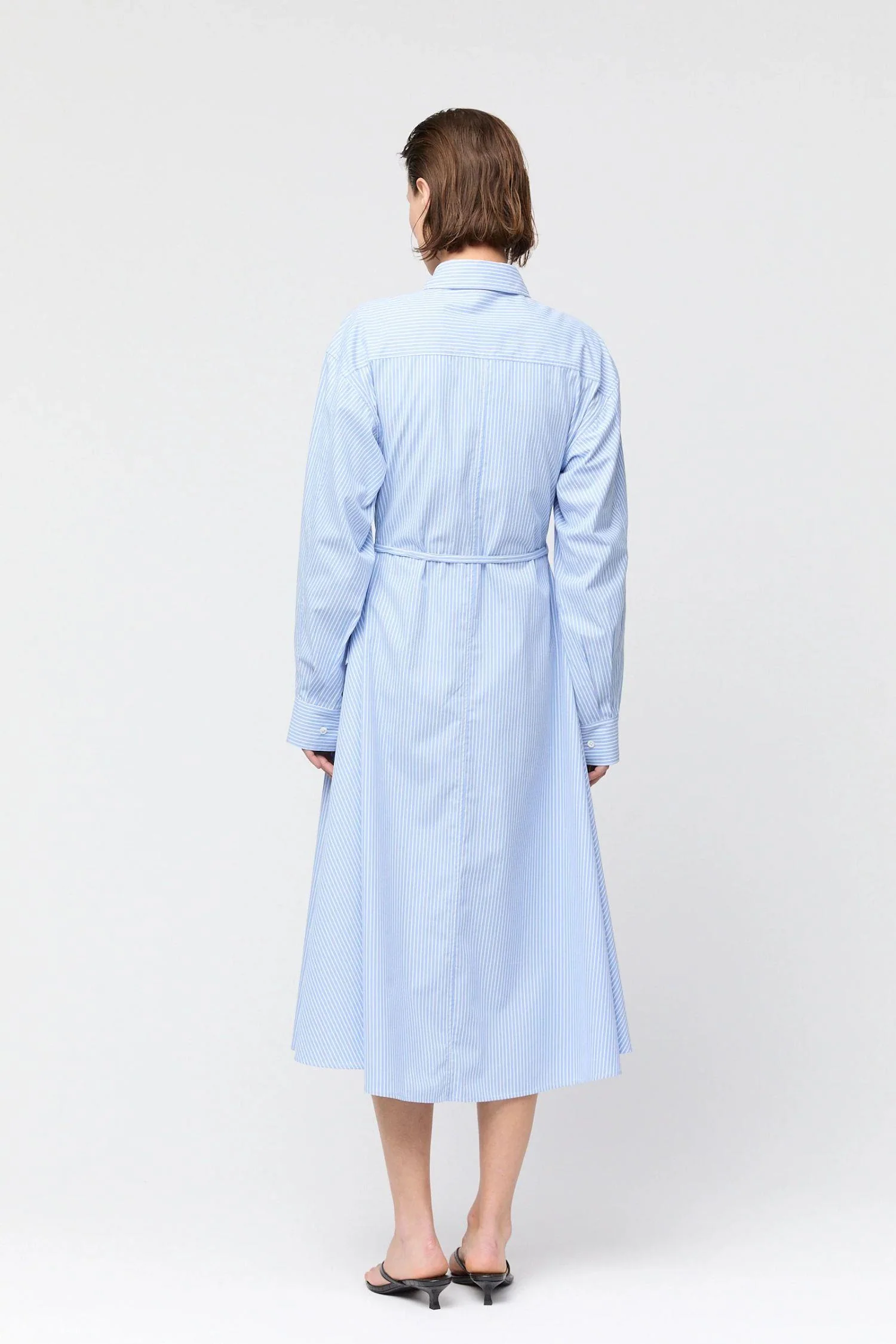 Wrap Shirt Dress- Blue and White - Image 3
