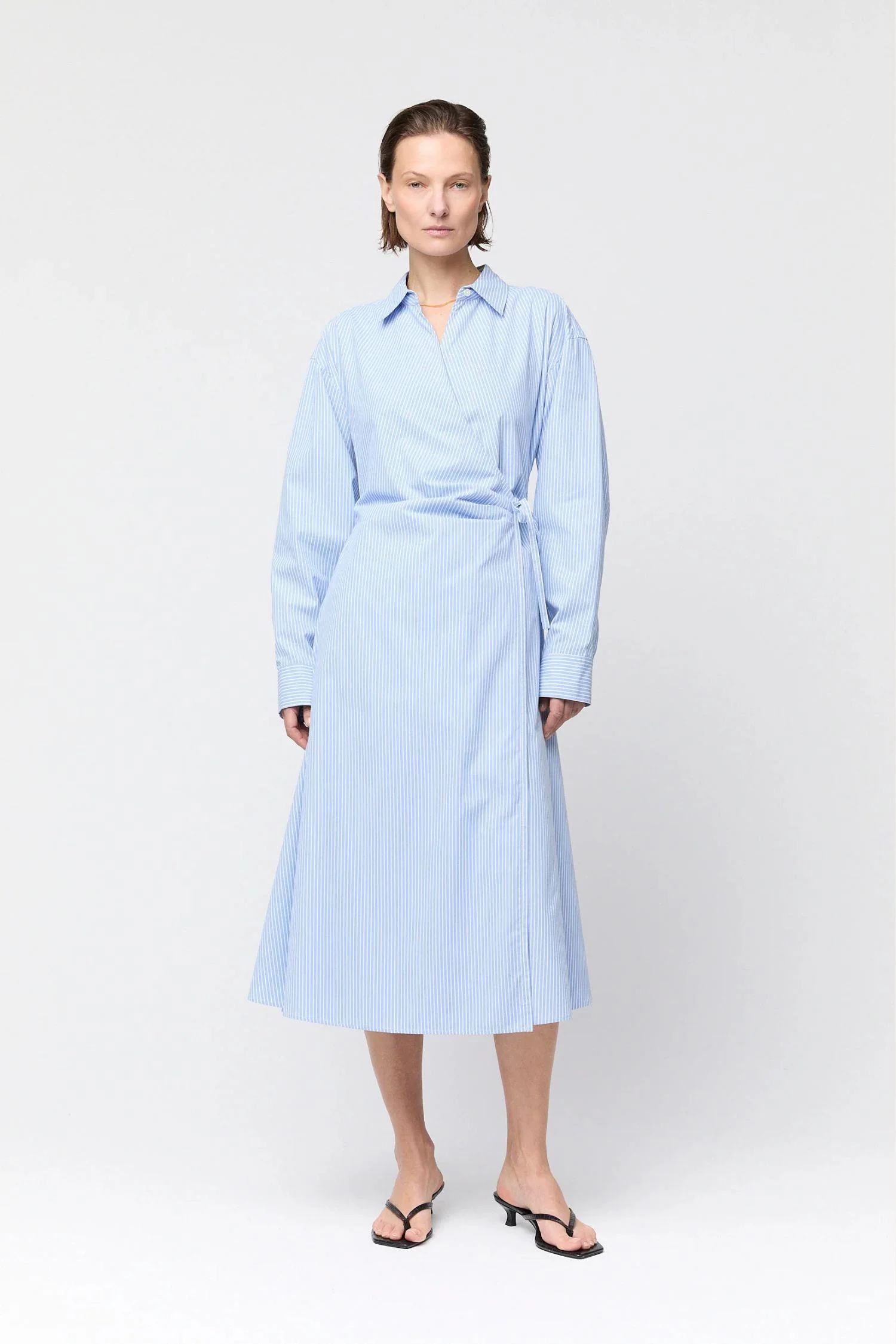 Wrap Shirt Dress- Blue and White - Image 4